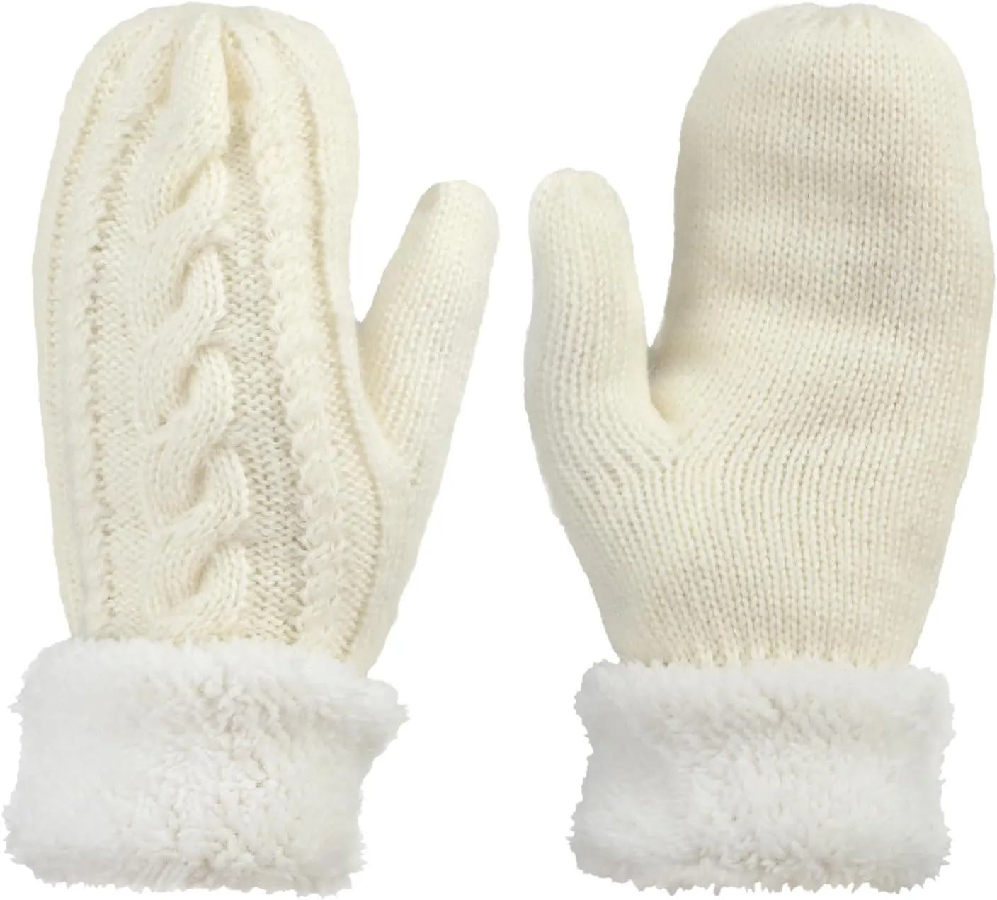 1 Pairs Women Winter Gloves Thermal Knit Cold Weather Snow Gloves Warm Furry Hand Gloves Soft White Plush lined Fingers Mittens Adjustable Length for Adult Ladies Keep Hand Warm Christmas Gift