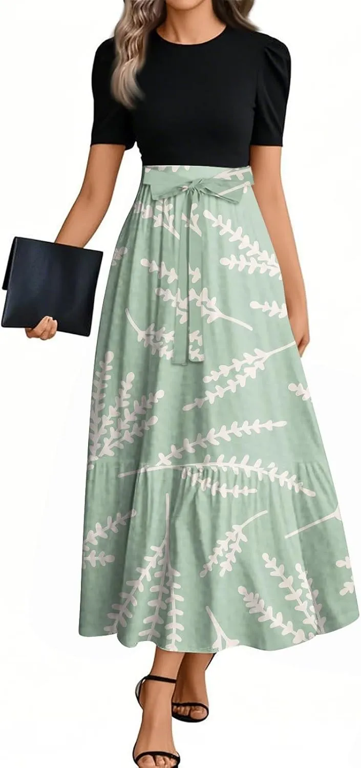 2025 Boho Dresses, Beach Floral Print Maxi Women's Jumpsuits Spring Bow Crew Neck Womens Romper