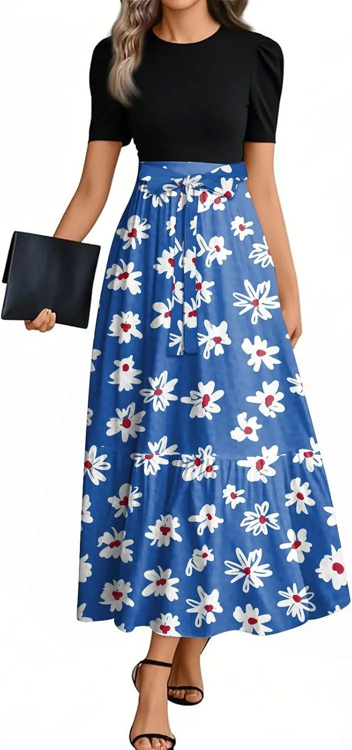 2025 Boho Dresses, Beach Floral Print Maxi Women's Jumpsuits Spring Bow Crew Neck Womens Romper