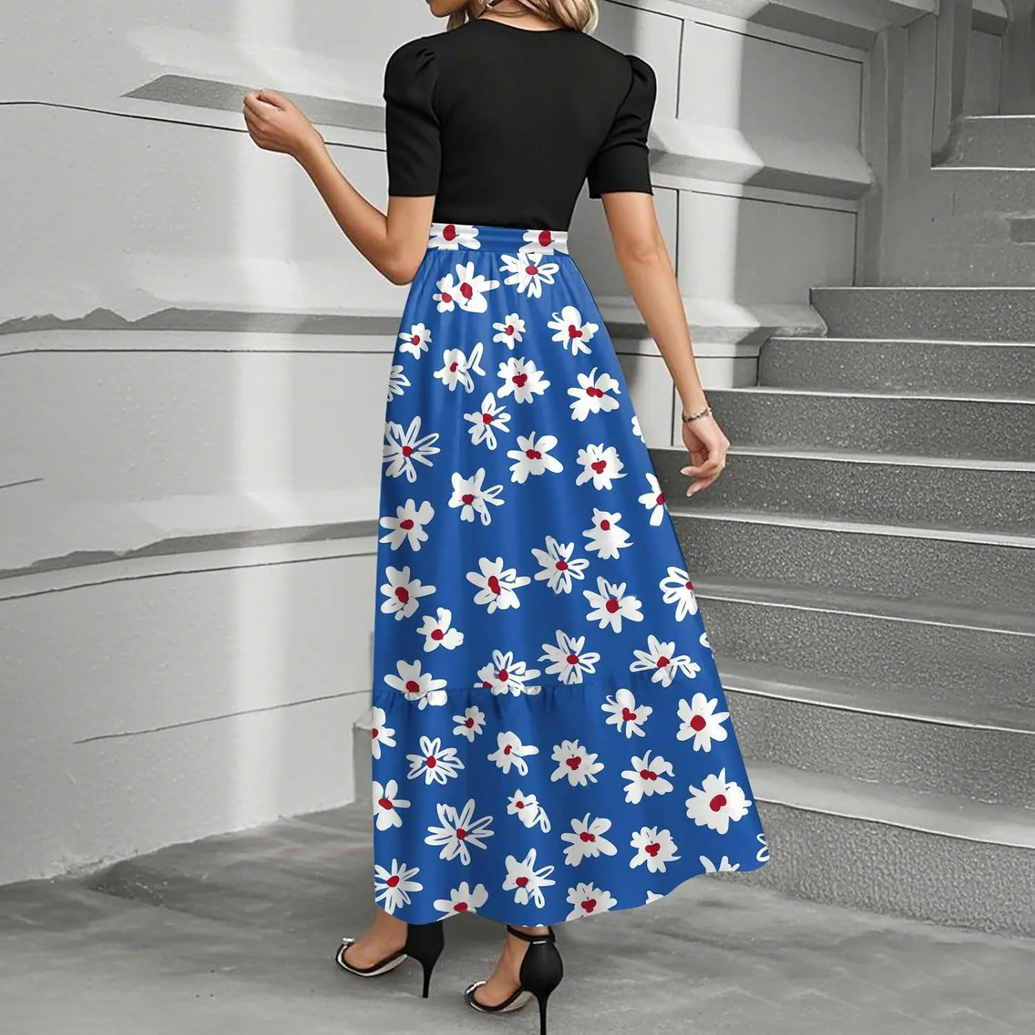 2025 Boho Dresses, Beach Floral Print Maxi Women's Jumpsuits Spring Bow Crew Neck Womens Romper