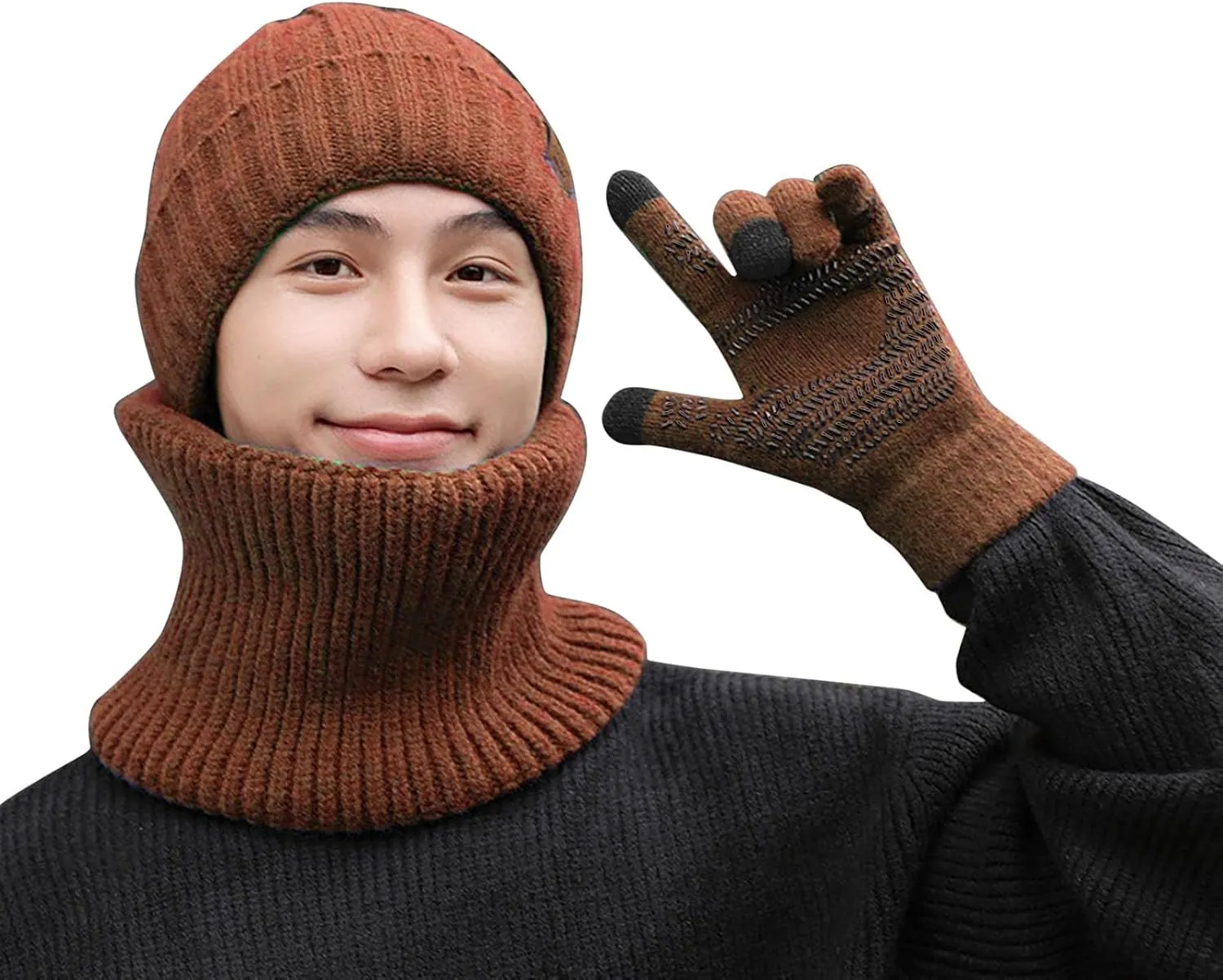 3 Pcs Hat Scarf Gloves Set for Women and Men Winter Soft Knit Christmas Hat and Neck Warmer Gloves Set