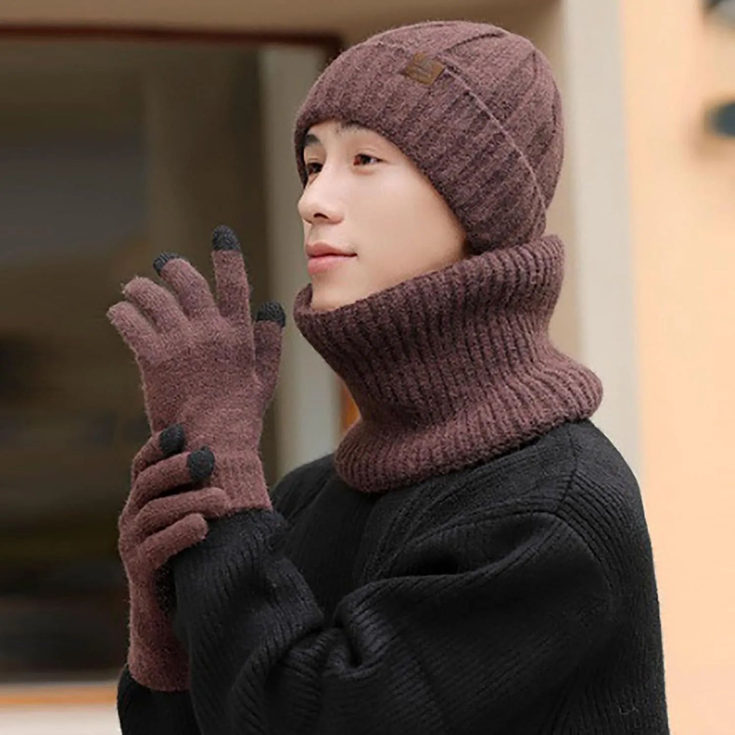 3 Pcs Hat Scarf Gloves Set for Women and Men Winter Soft Knit Christmas Hat and Neck Warmer Gloves Set