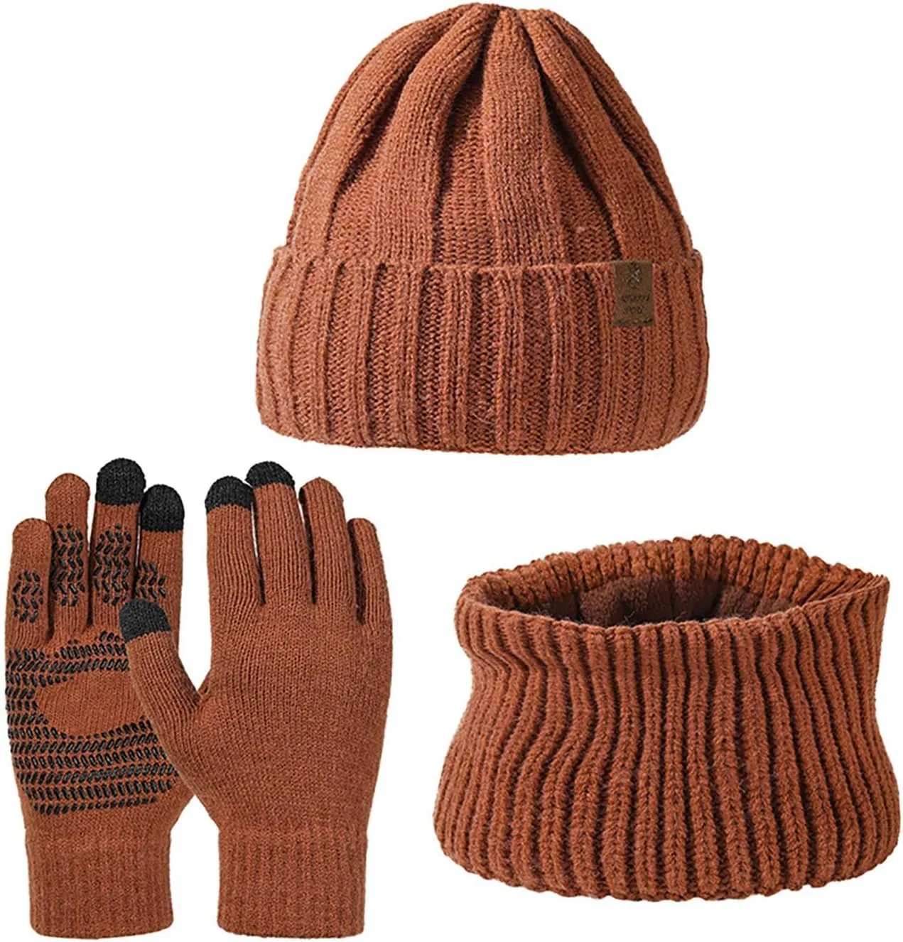 3 Pcs Hat Scarf Gloves Set for Women and Men Winter Soft Knit Christmas Hat and Neck Warmer Gloves Set