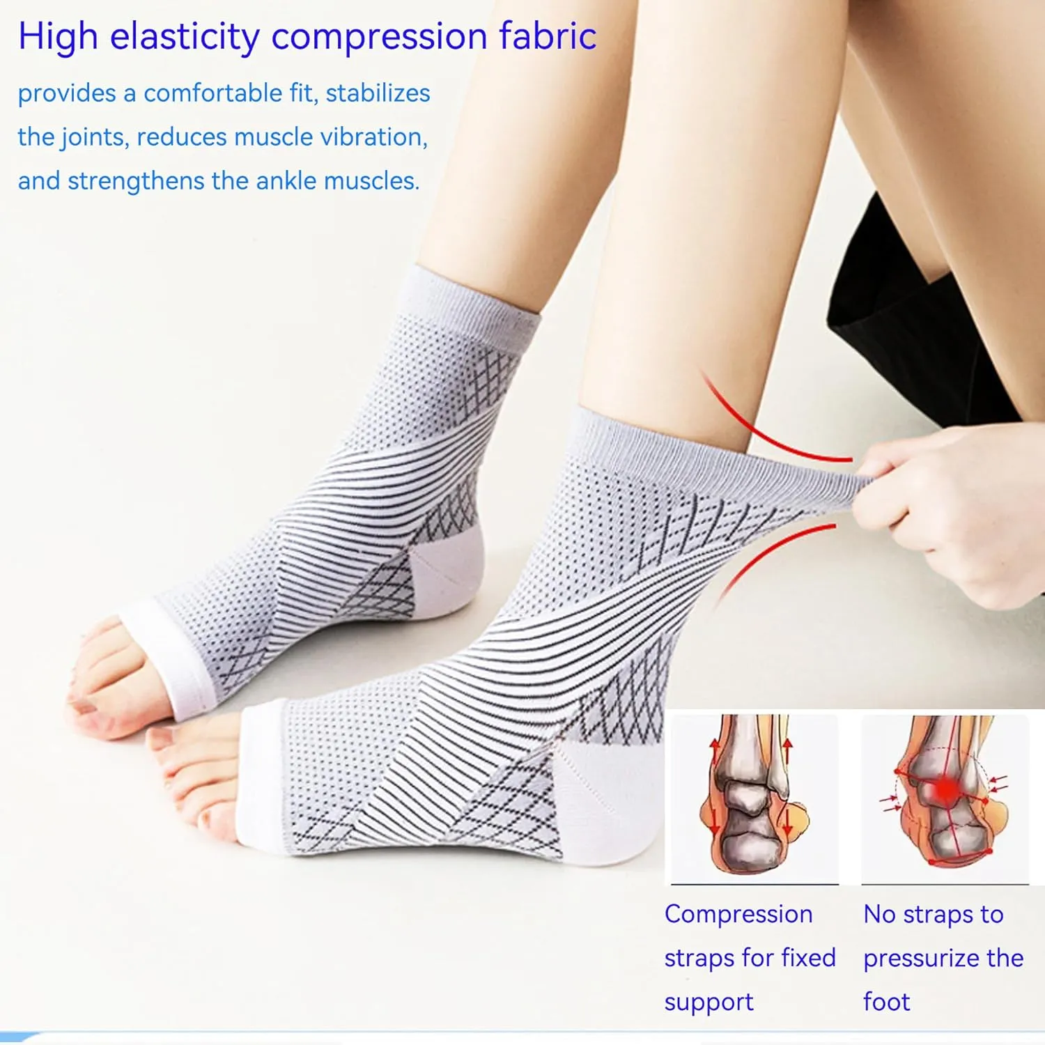 3Pairs Upgrade Neuropathy Socks for Men Women - 20-30 mmHg Soothe Relief Compression Socks - Open Toe Elastic Sock