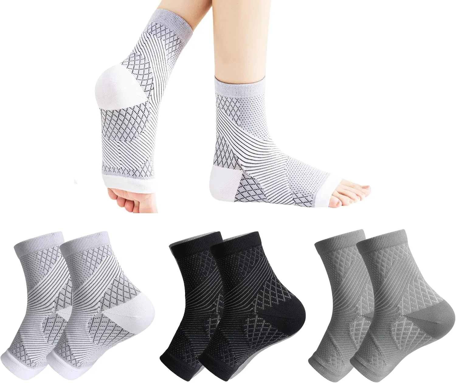 3Pairs Upgrade Neuropathy Socks for Men Women - 20-30 mmHg Soothe Relief Compression Socks - Open Toe Elastic Sock