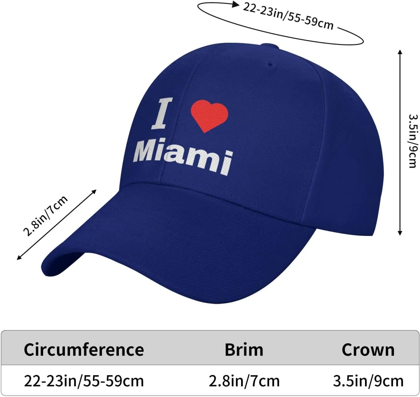 Adjustable I Love Miami Baseball Cap for Men Women Classic Solid Color Trucker Hats
