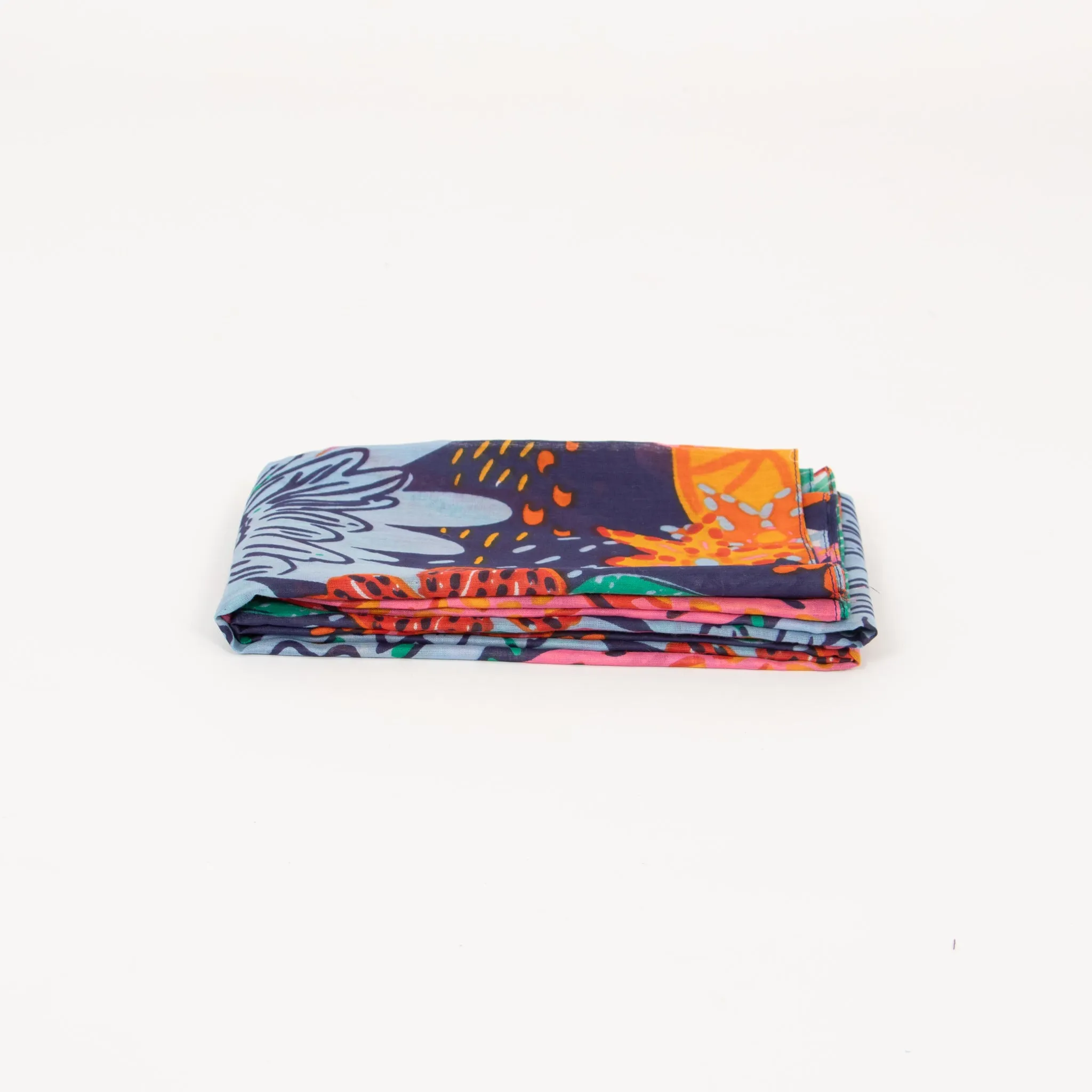Amara Lightweight Cotton Scarf - Navy Blue, Floral Jungle Print