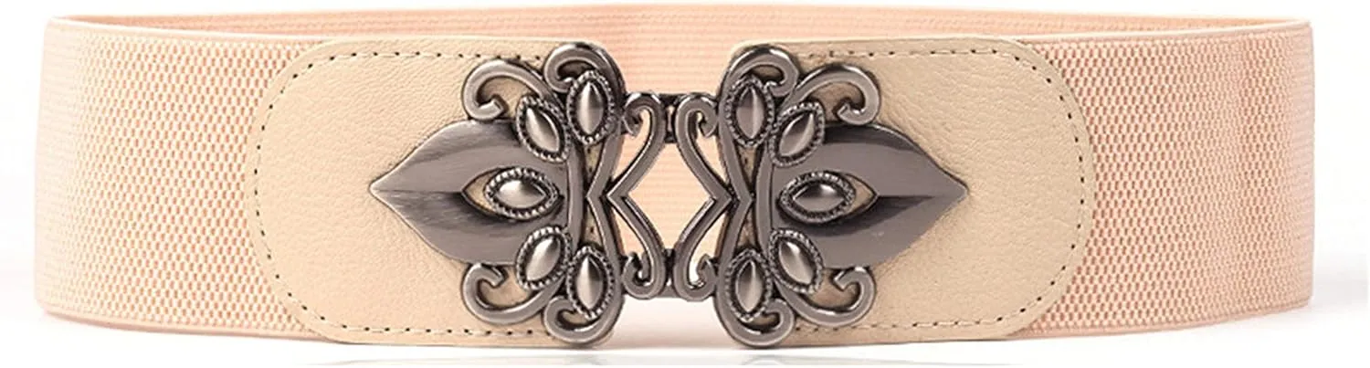 Andongnywell Women's Retro Metal Wide Waist Belt Elastic Stretch Buckle Ladies Party Waistband Waist Cinch Waist Stra