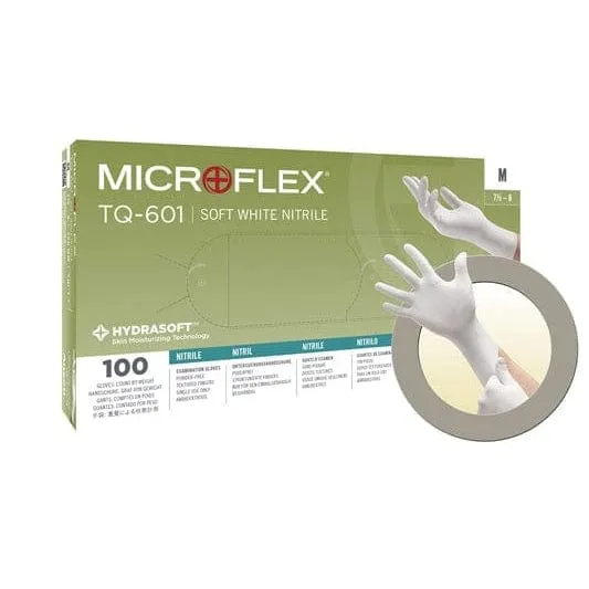 Ansell Microflex Soft White Exam Gloves, Nitrile, Powder Free, Non Sterile