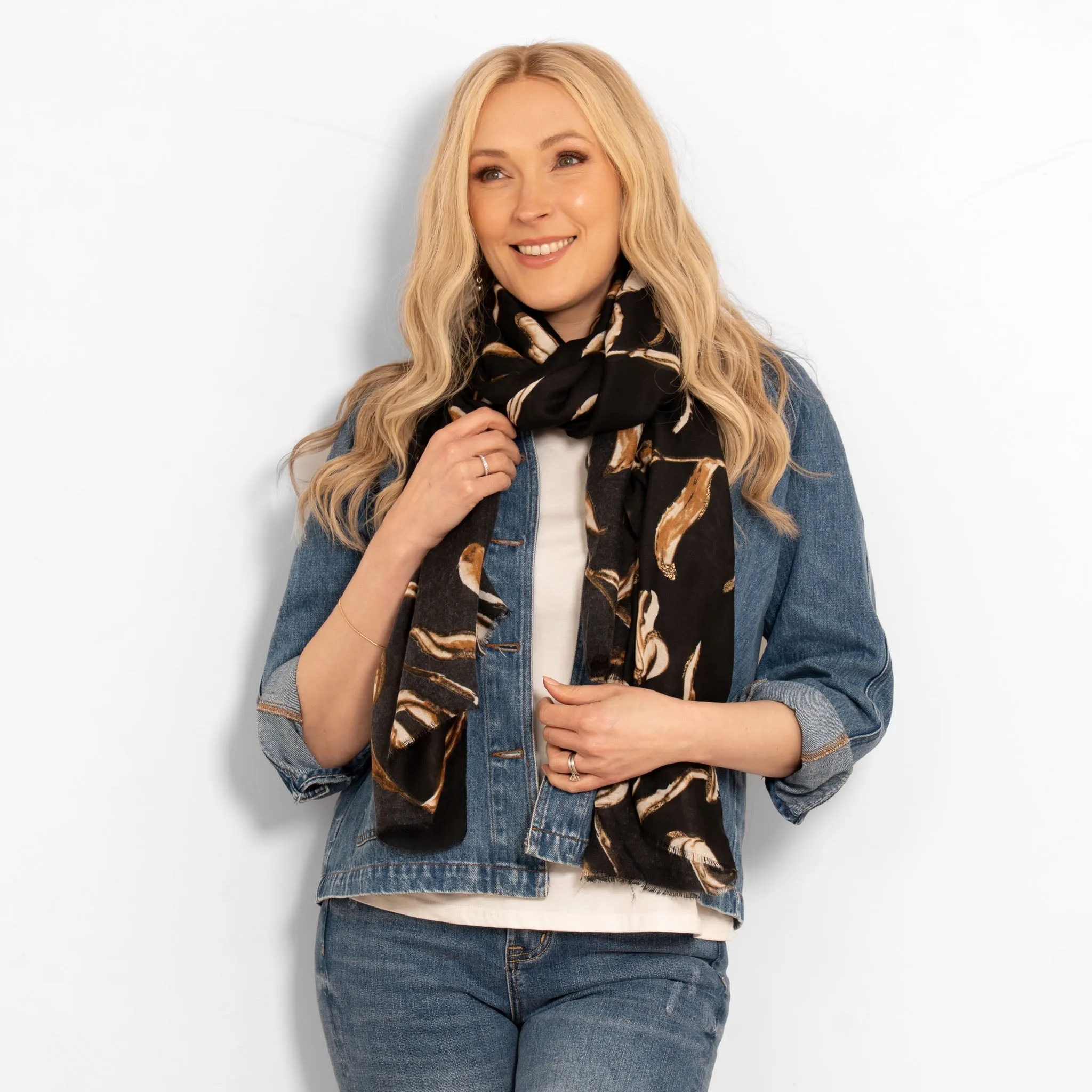 Ashley Lightweight Scarf - Black, Large Floral