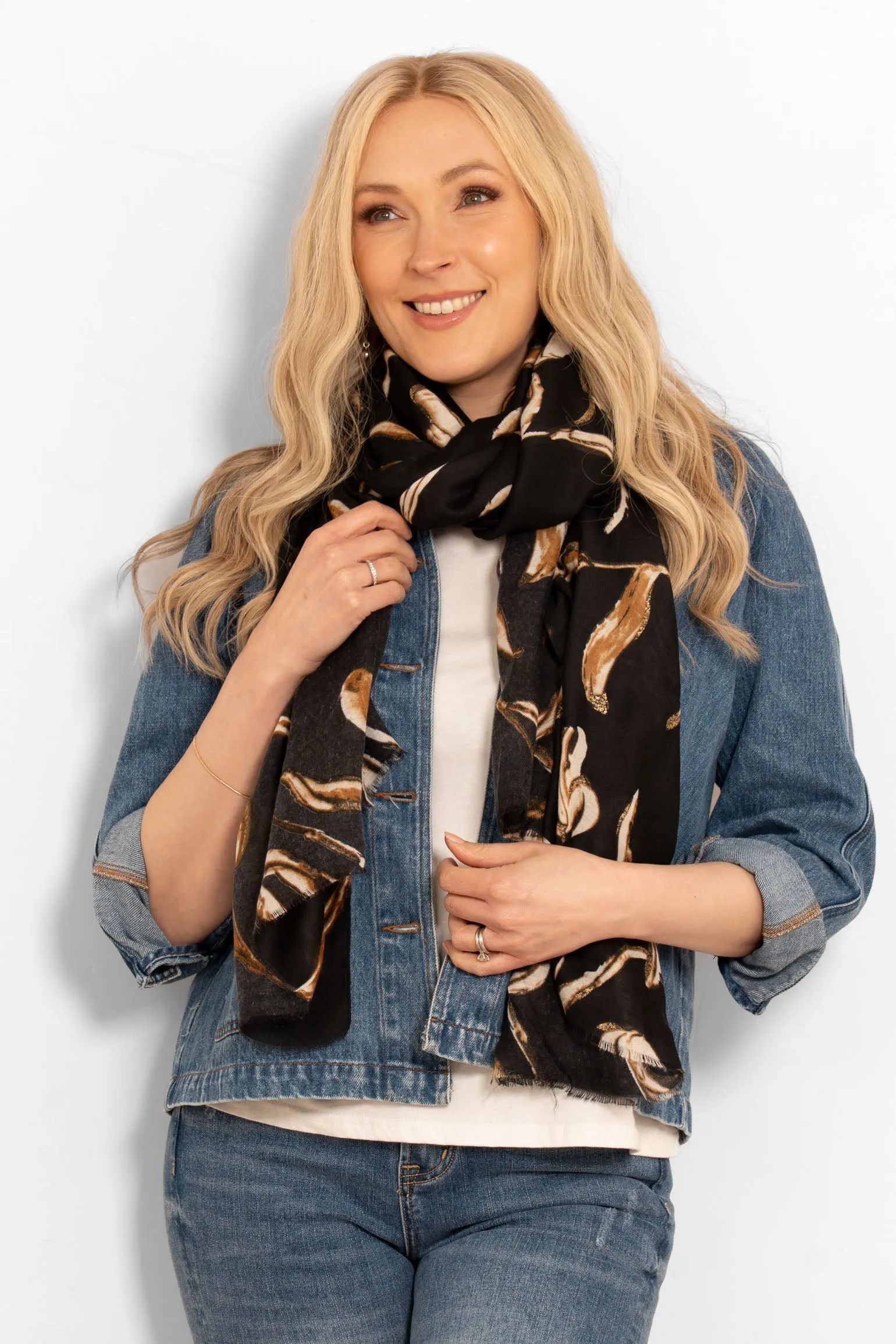 Ashley Lightweight Scarf - Black, Large Floral