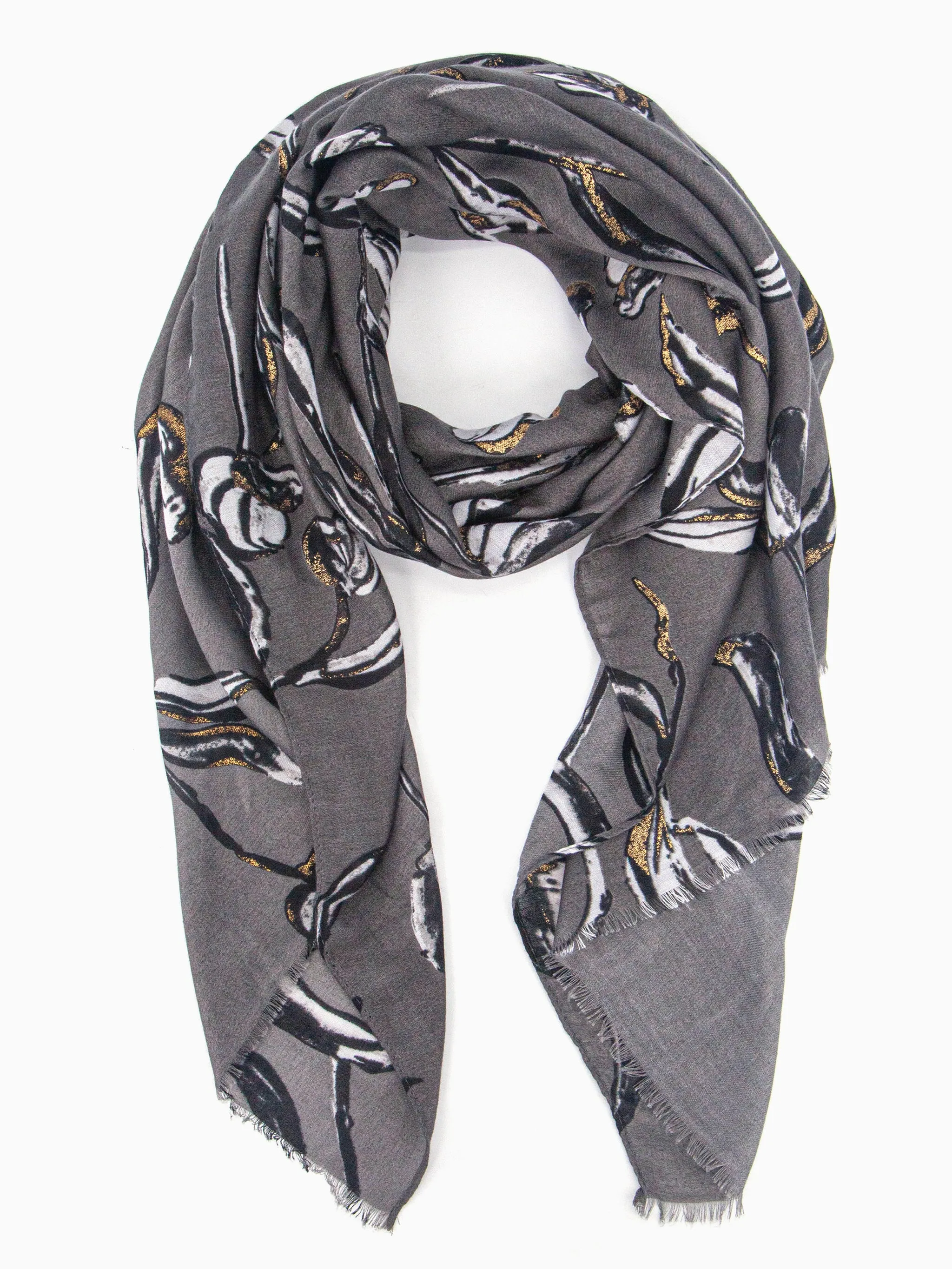 Ashley Lightweight Scarf - Grey, Large Floral