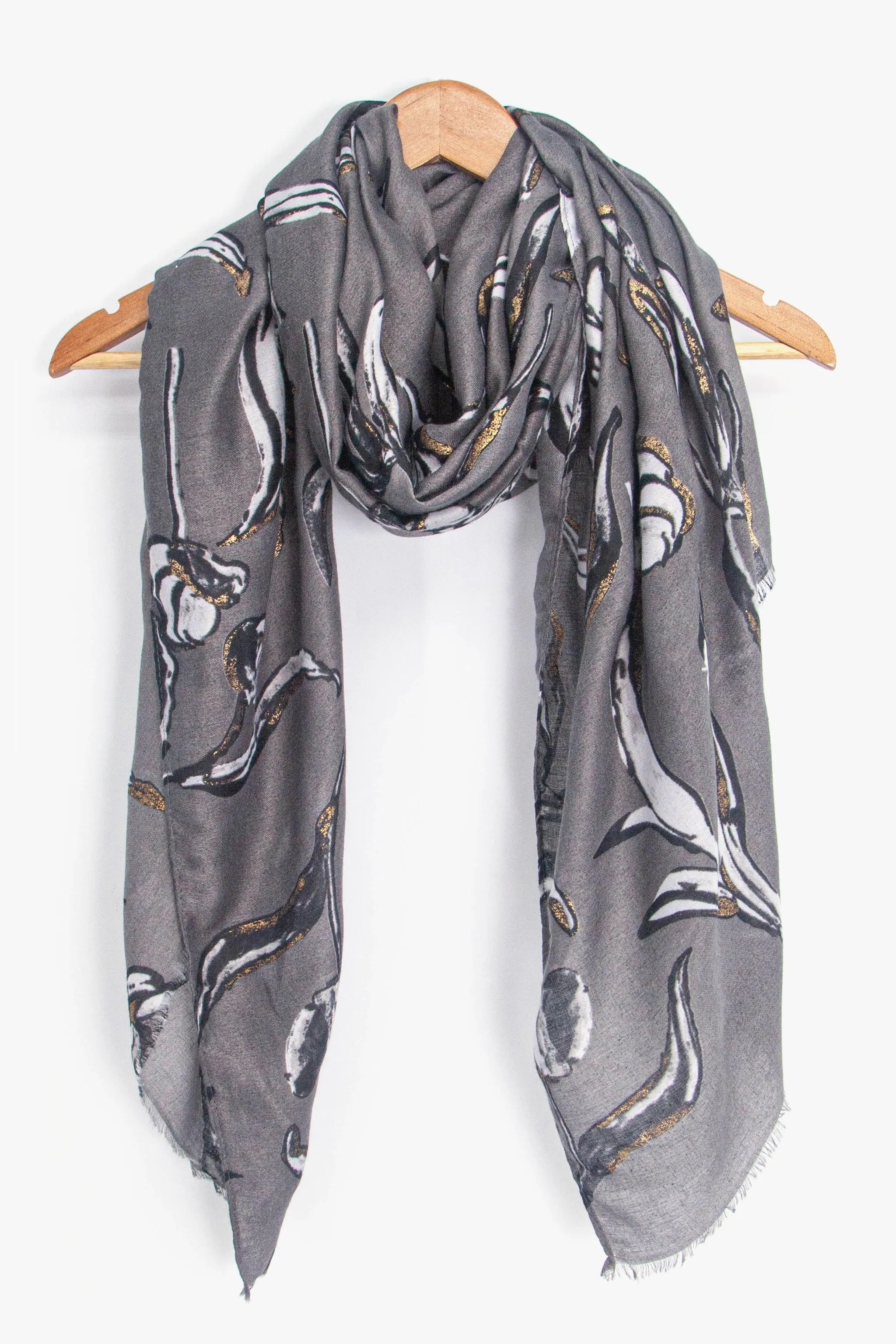 Ashley Lightweight Scarf - Grey, Large Floral