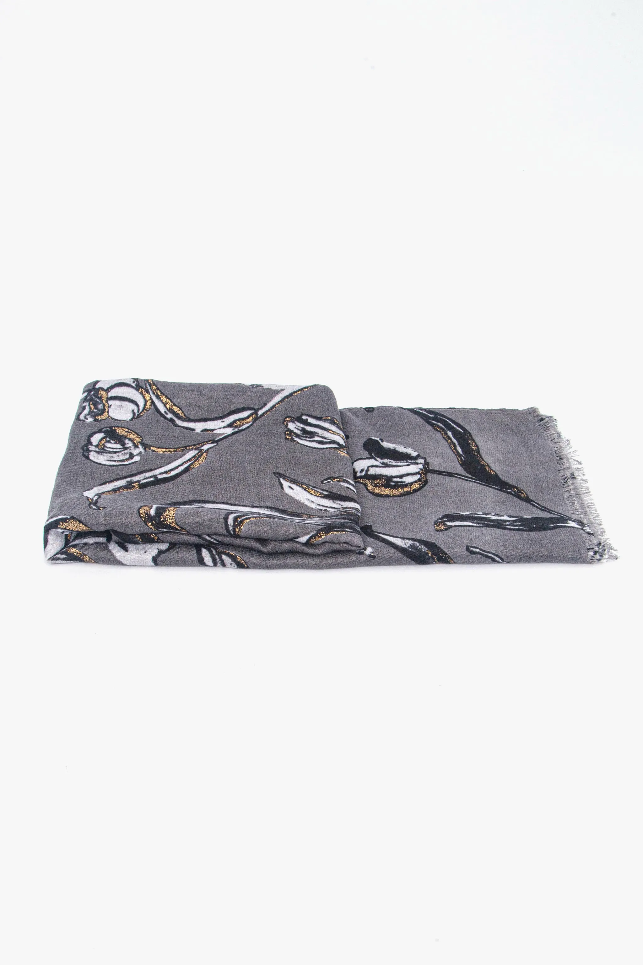 Ashley Lightweight Scarf - Grey, Large Floral