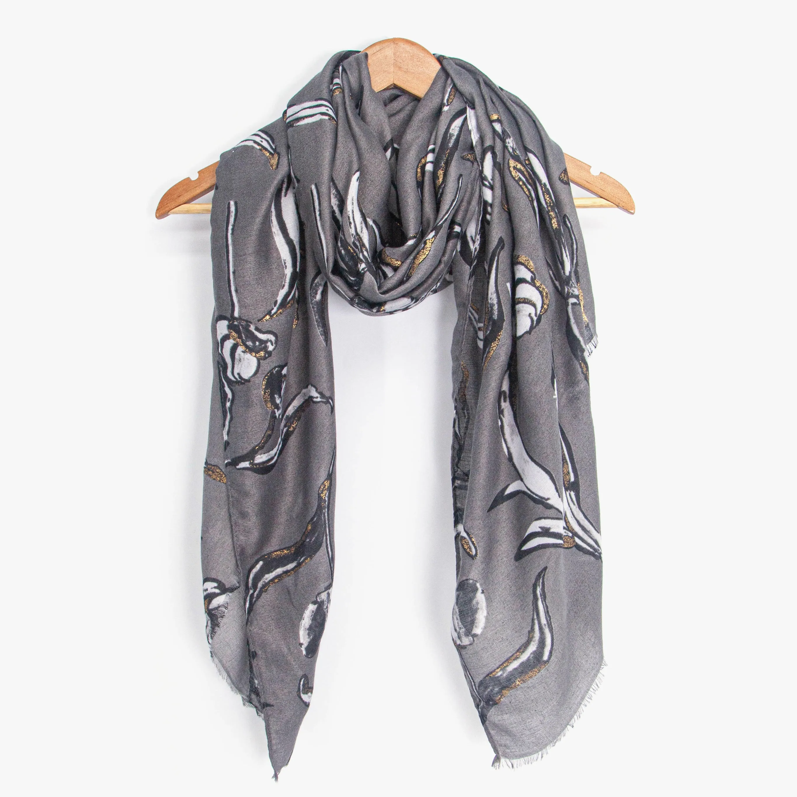Ashley Lightweight Scarf - Grey, Large Floral