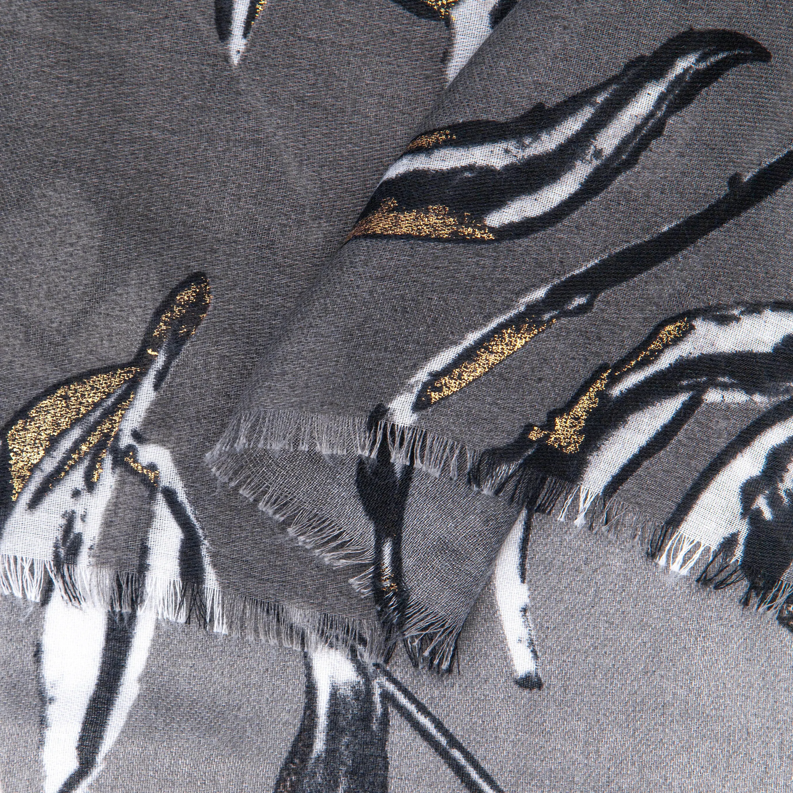 Ashley Lightweight Scarf - Grey, Large Floral