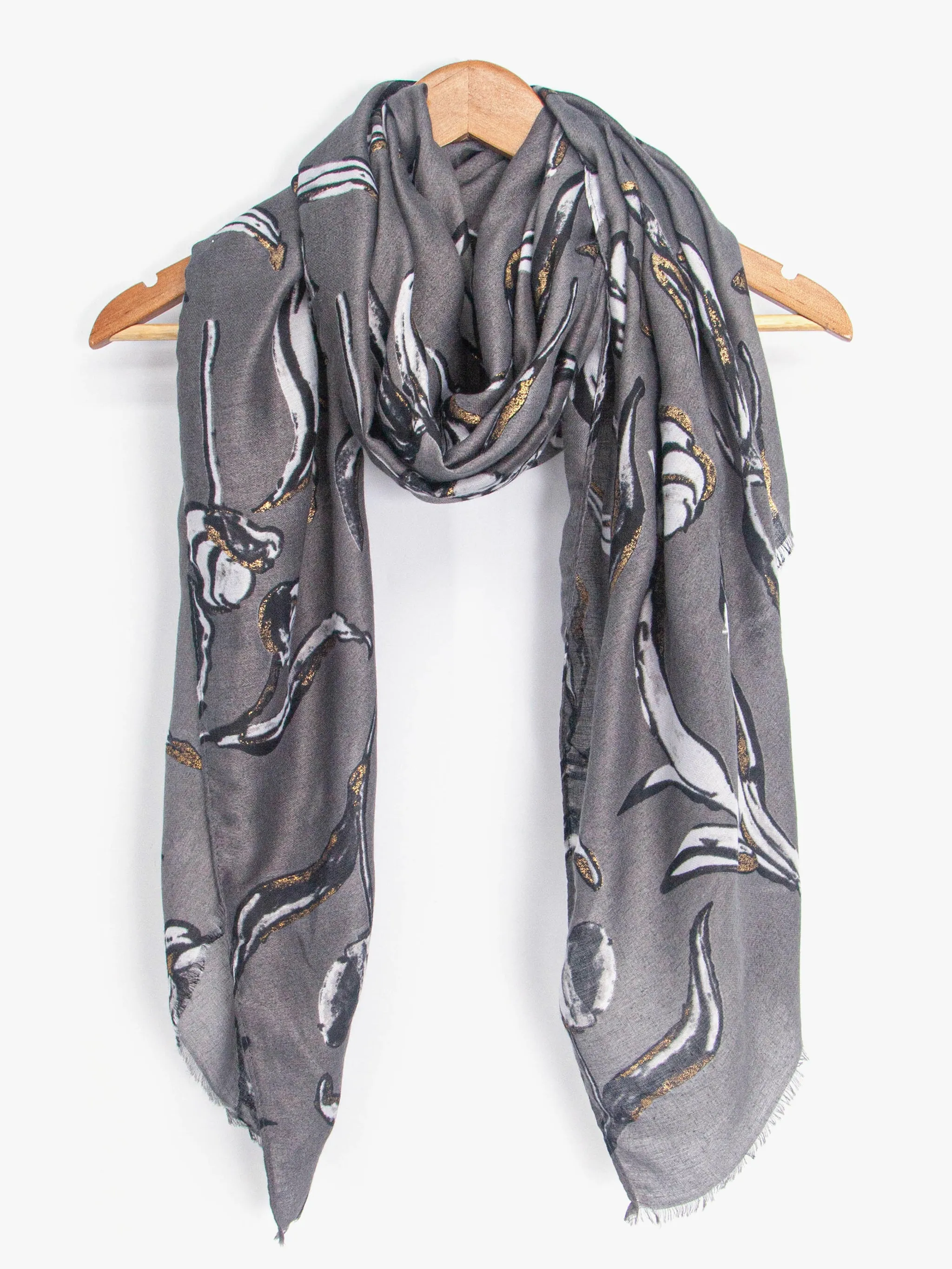 Ashley Lightweight Scarf - Grey, Large Floral