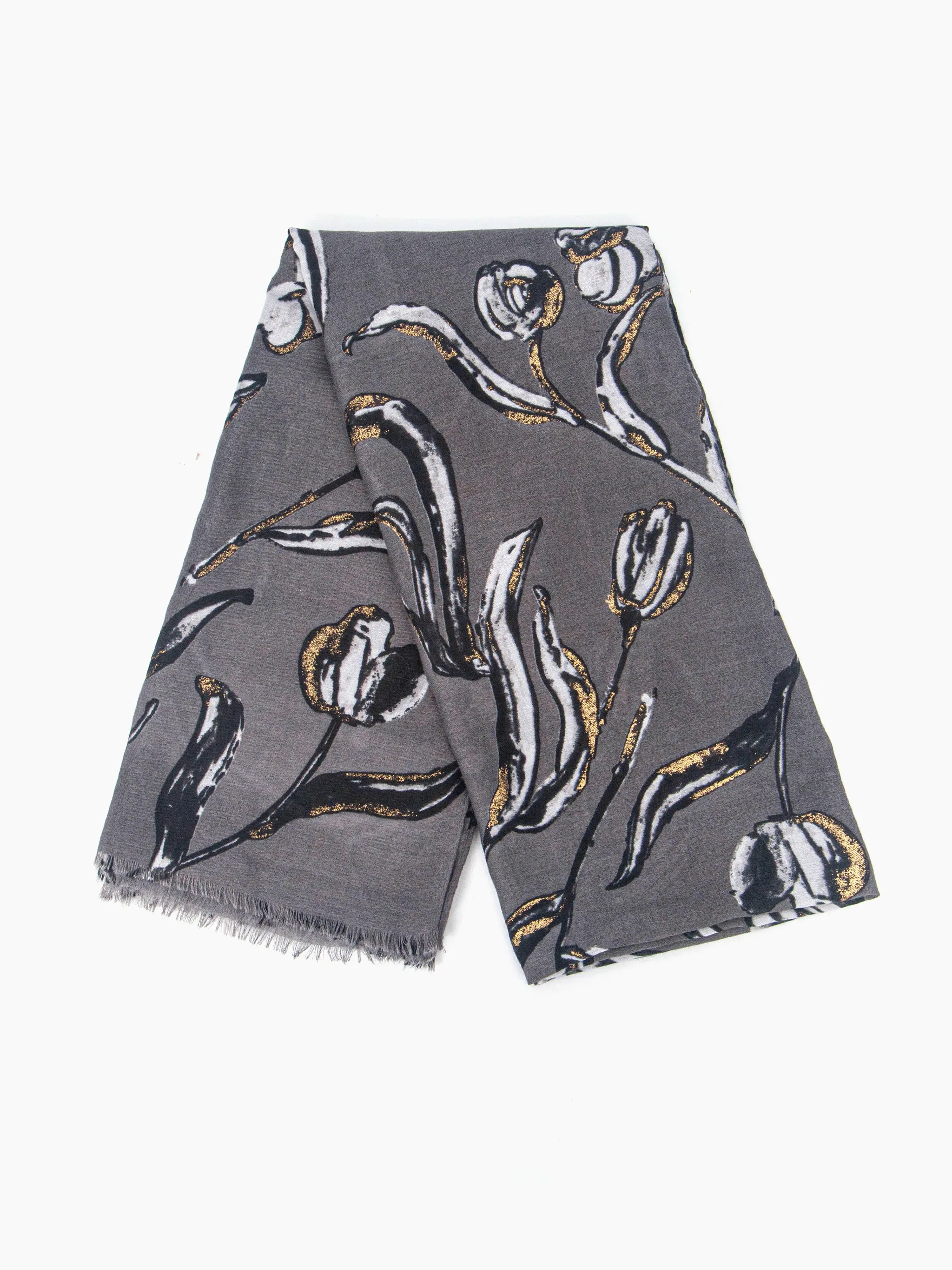 Ashley Lightweight Scarf - Grey, Large Floral