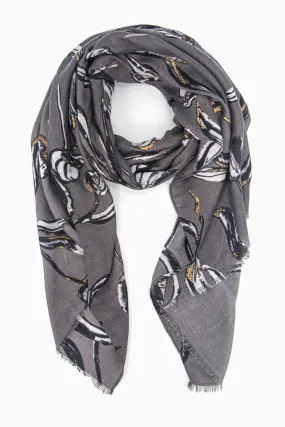 Ashley Lightweight Scarf - Grey, Large Floral