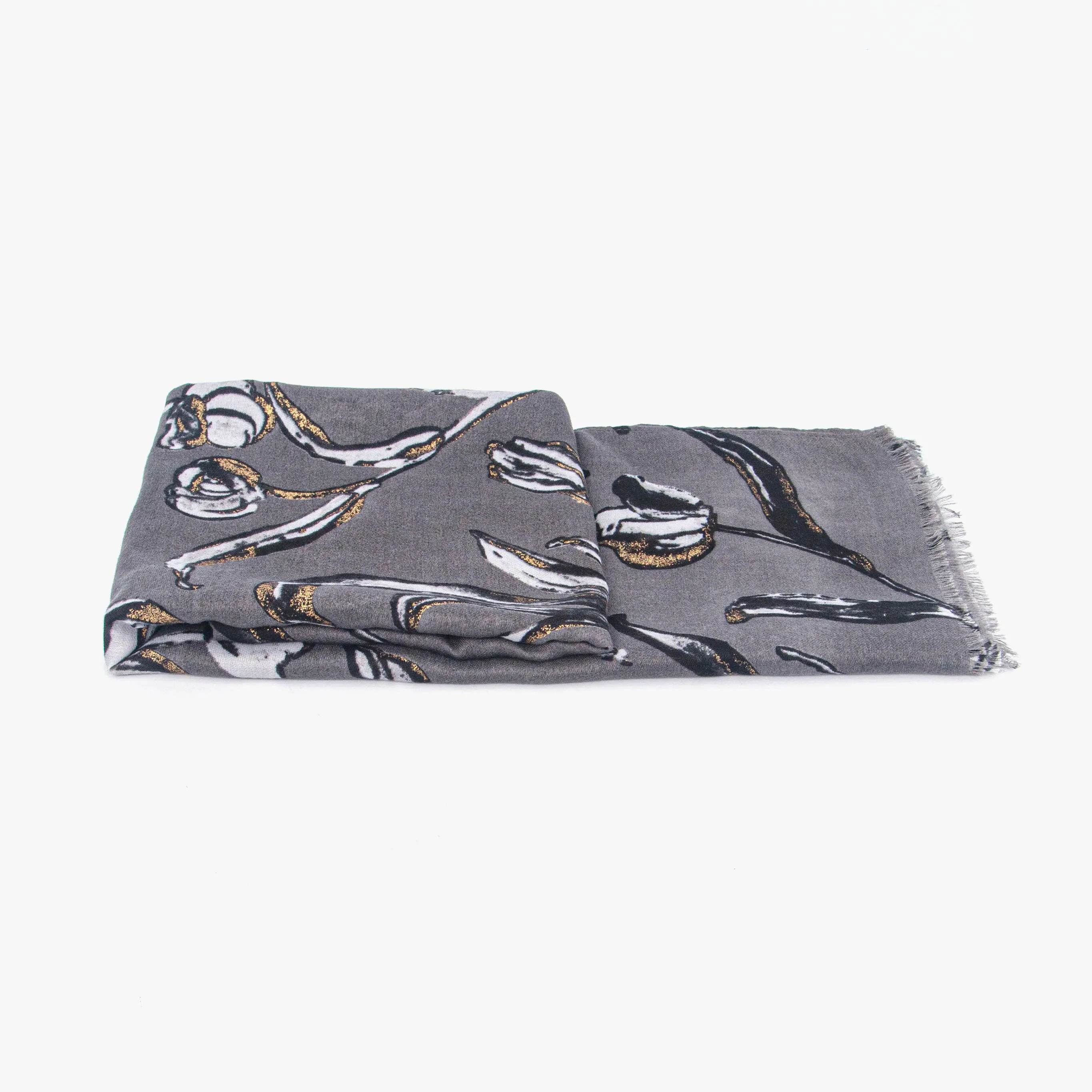 Ashley Lightweight Scarf - Grey, Large Floral