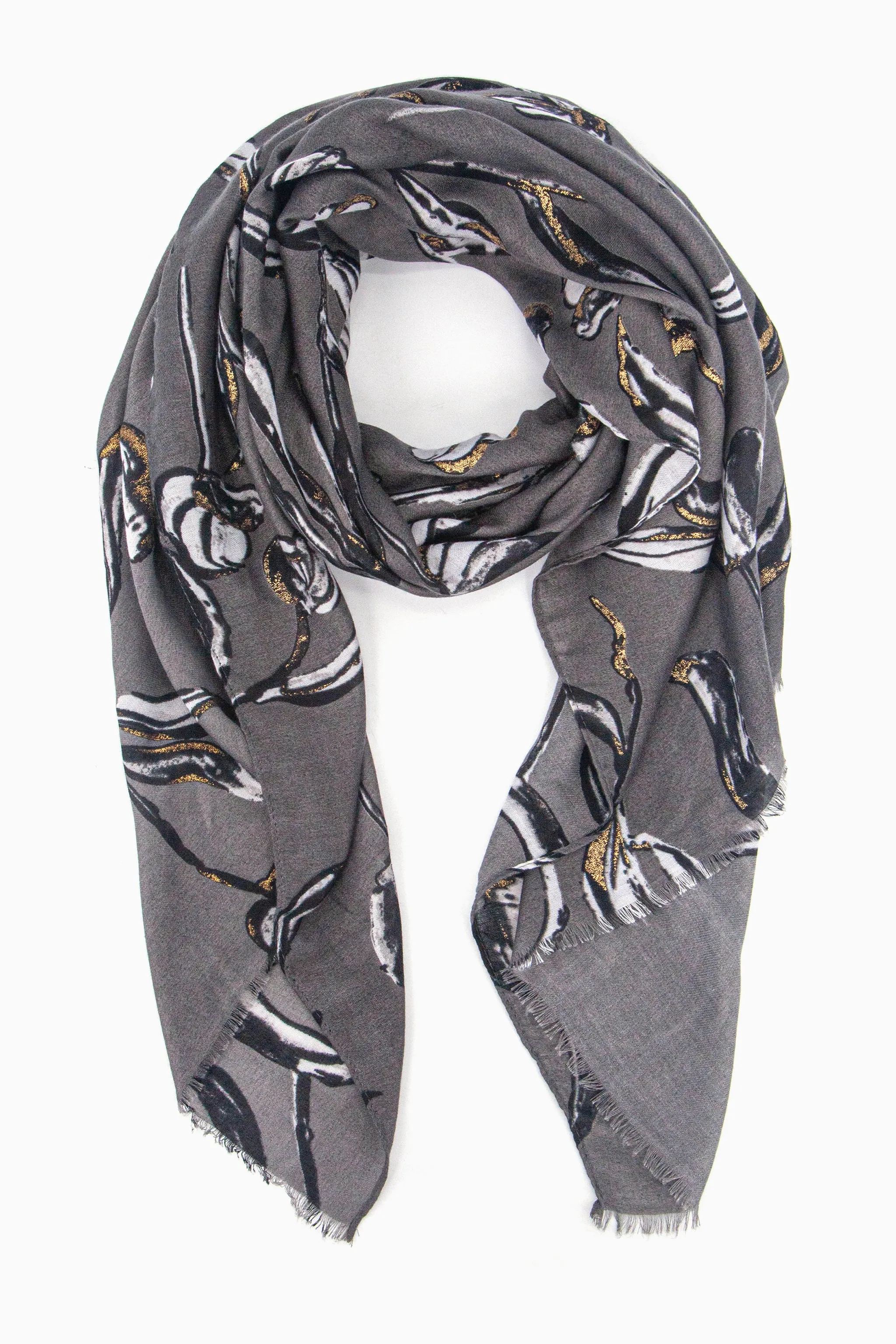 Ashley Lightweight Scarf - Grey, Large Floral