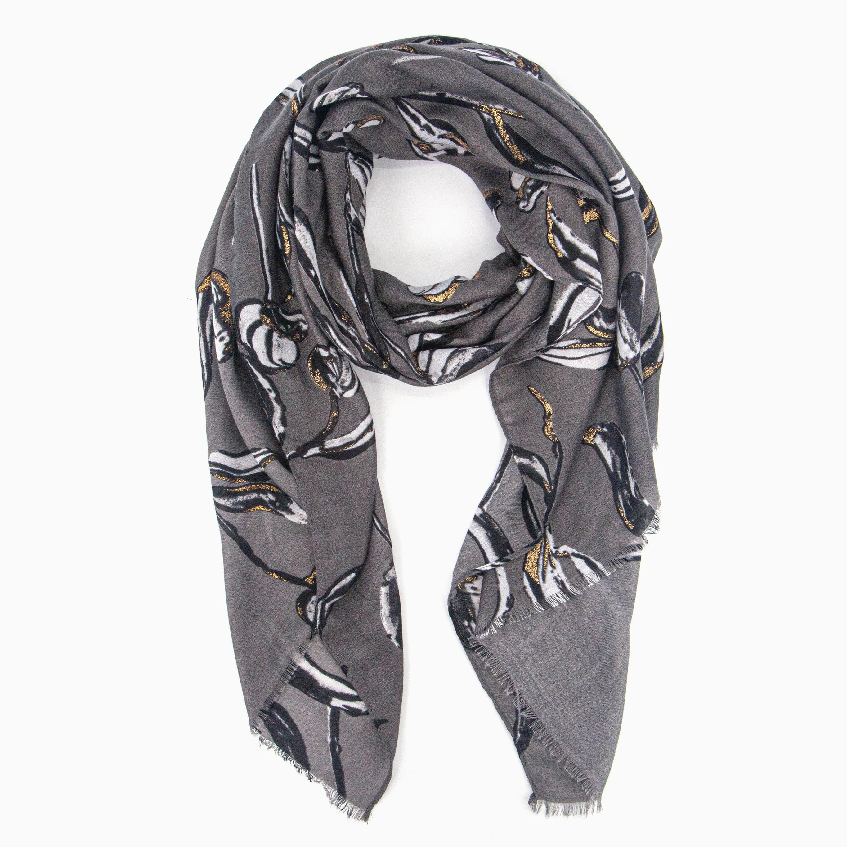 Ashley Lightweight Scarf - Grey, Large Floral