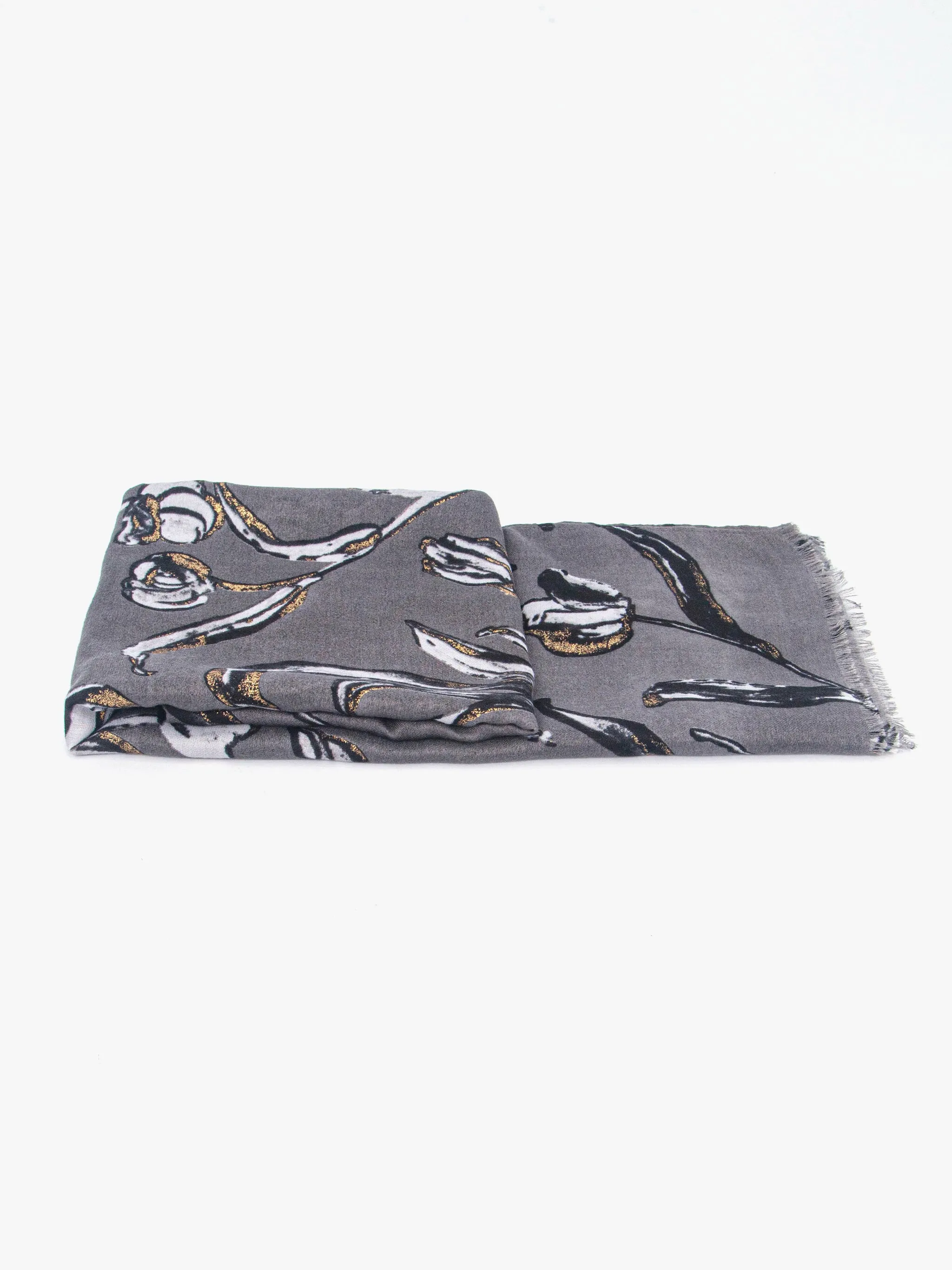 Ashley Lightweight Scarf - Grey, Large Floral