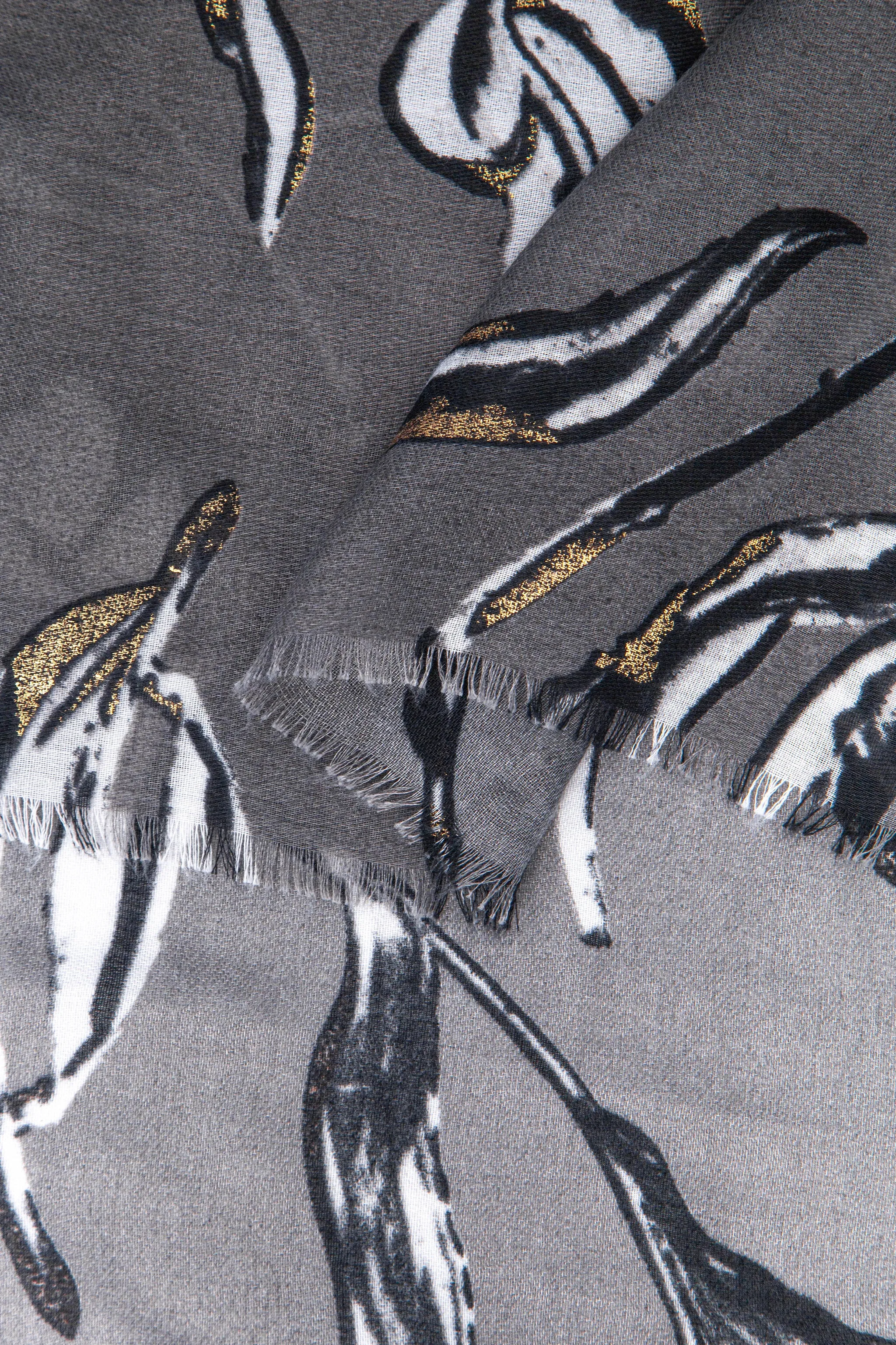 Ashley Lightweight Scarf - Grey, Large Floral