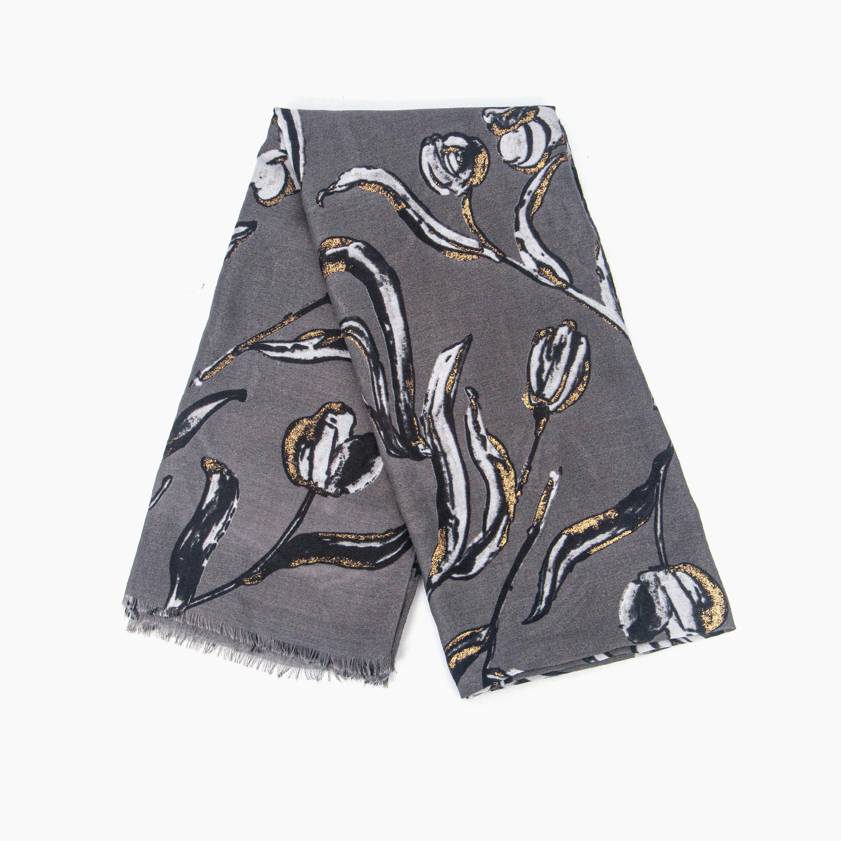 Ashley Lightweight Scarf - Grey, Large Floral