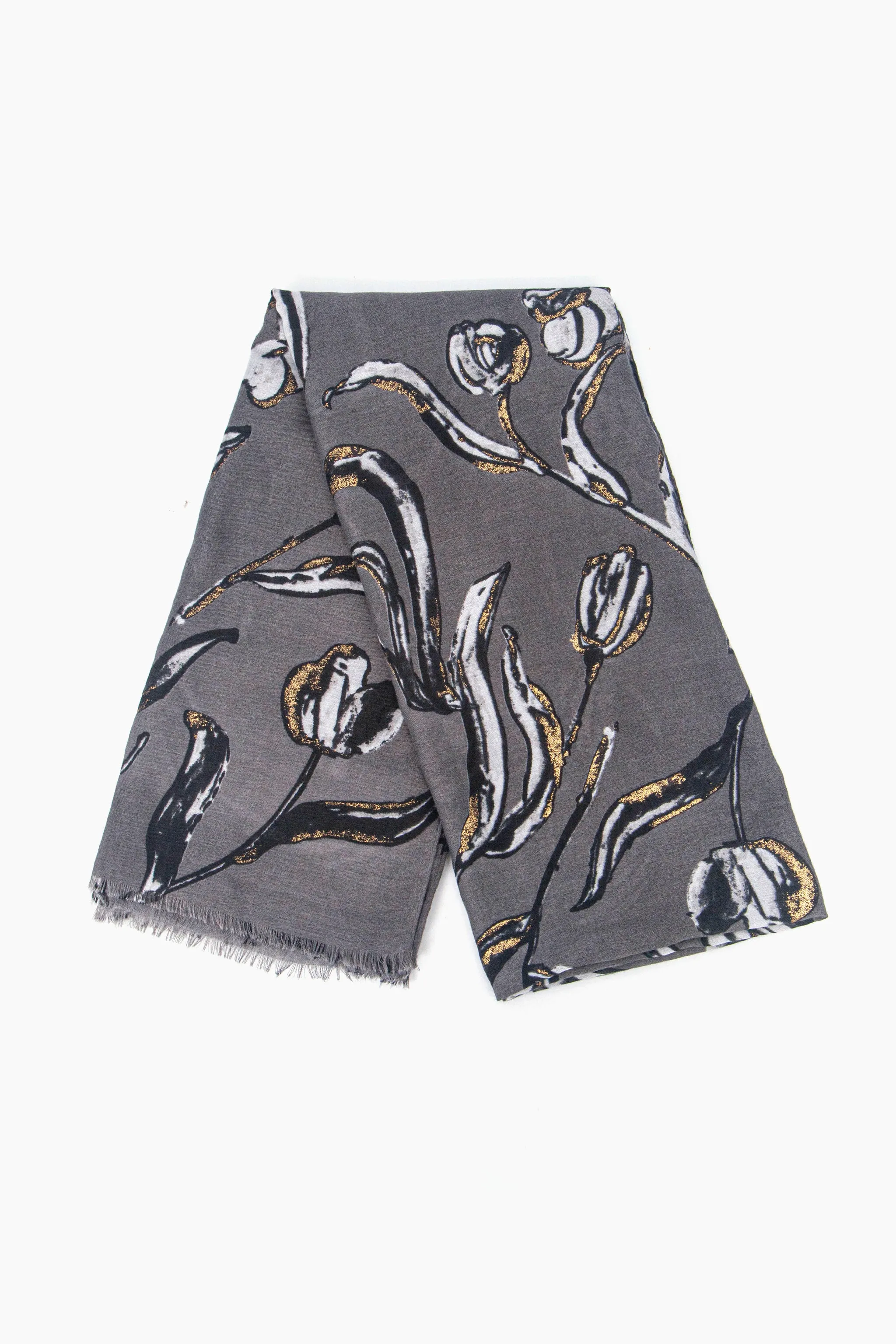 Ashley Lightweight Scarf - Grey, Large Floral