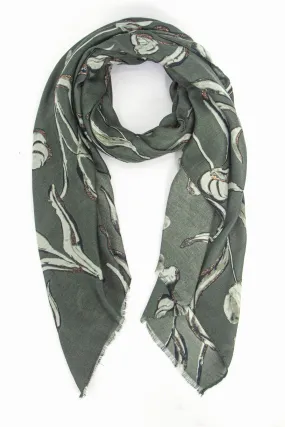 Ashley Lightweight Scarf - Khaki, Large Floral
