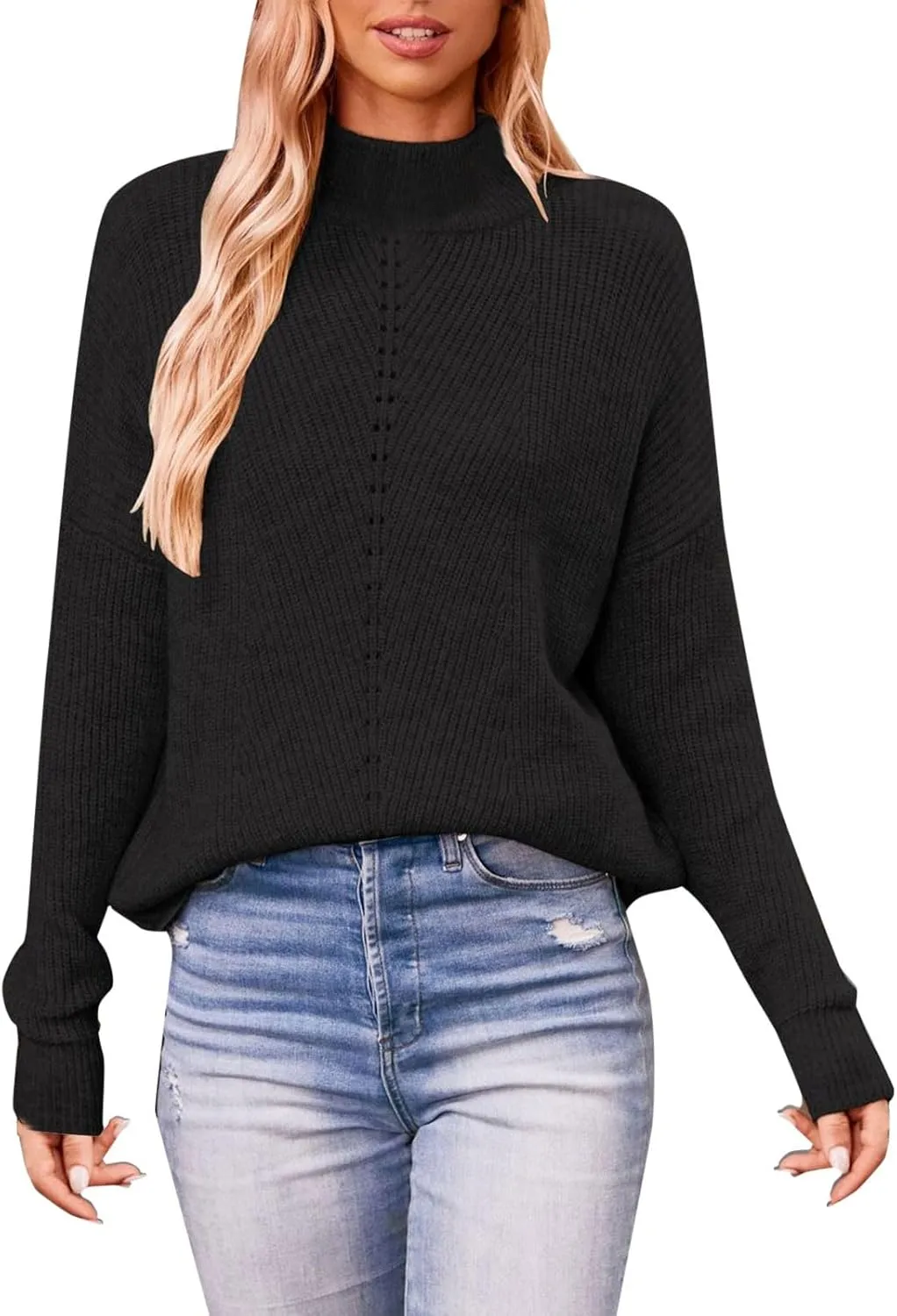 Autumn and Winter Women's Solid Color Half Turtleneck Sweater Loose Large Size Hollow Oversized Pullover Knit