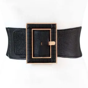 Black PU Classy Wide Waist Belt For Woman