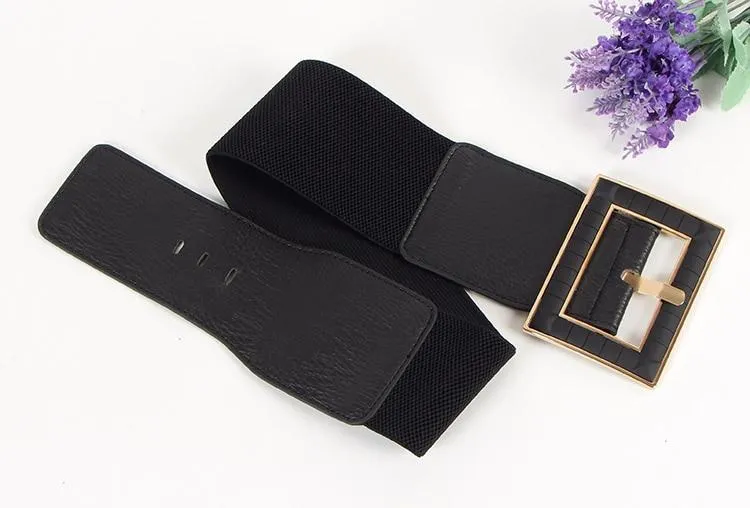 Black PU Classy Wide Waist Belt For Woman