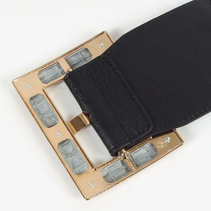 Black PU Classy Wide Waist Belt For Woman