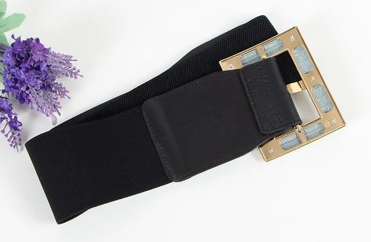Black PU Classy Wide Waist Belt For Woman