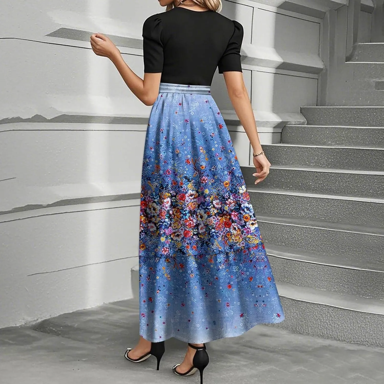 Boho Bow Tie Womens Dresses, Beach 2025 Flower Print Women's Jumpsuits Maxi Trendy High Waisted Womens Romper