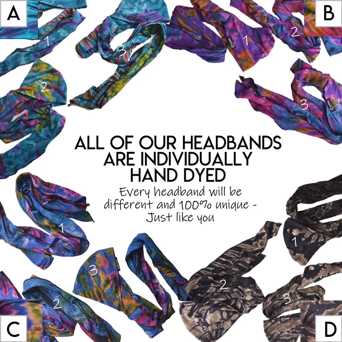CHARM Tie-Dye Womens & Mens Workout Headband, Hand-dyed Elastic Hippie Tie Sweatband for Sports & Fashion C