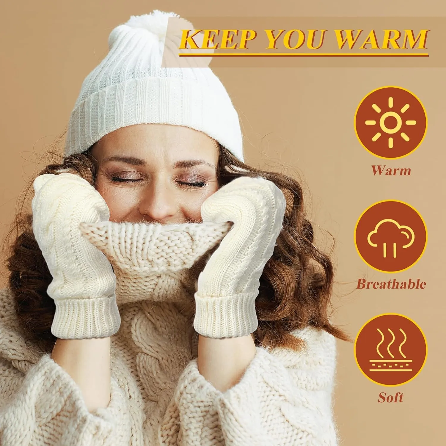 Coume Women Mittens Winter Gloves Cozy Thick Knitted Gloves Warm Soft Lining Cold Weather Mittens Gifts