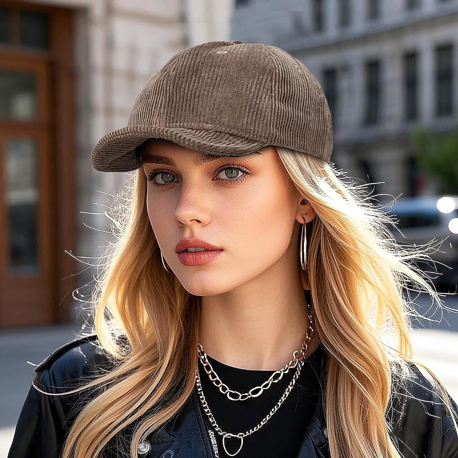 Croogo Short Brim Baseball Cap Corduroy Soft Trucker Hat Flat Snapback Hats Winter Dad Cap Flip Up Short Bill Cap for Men