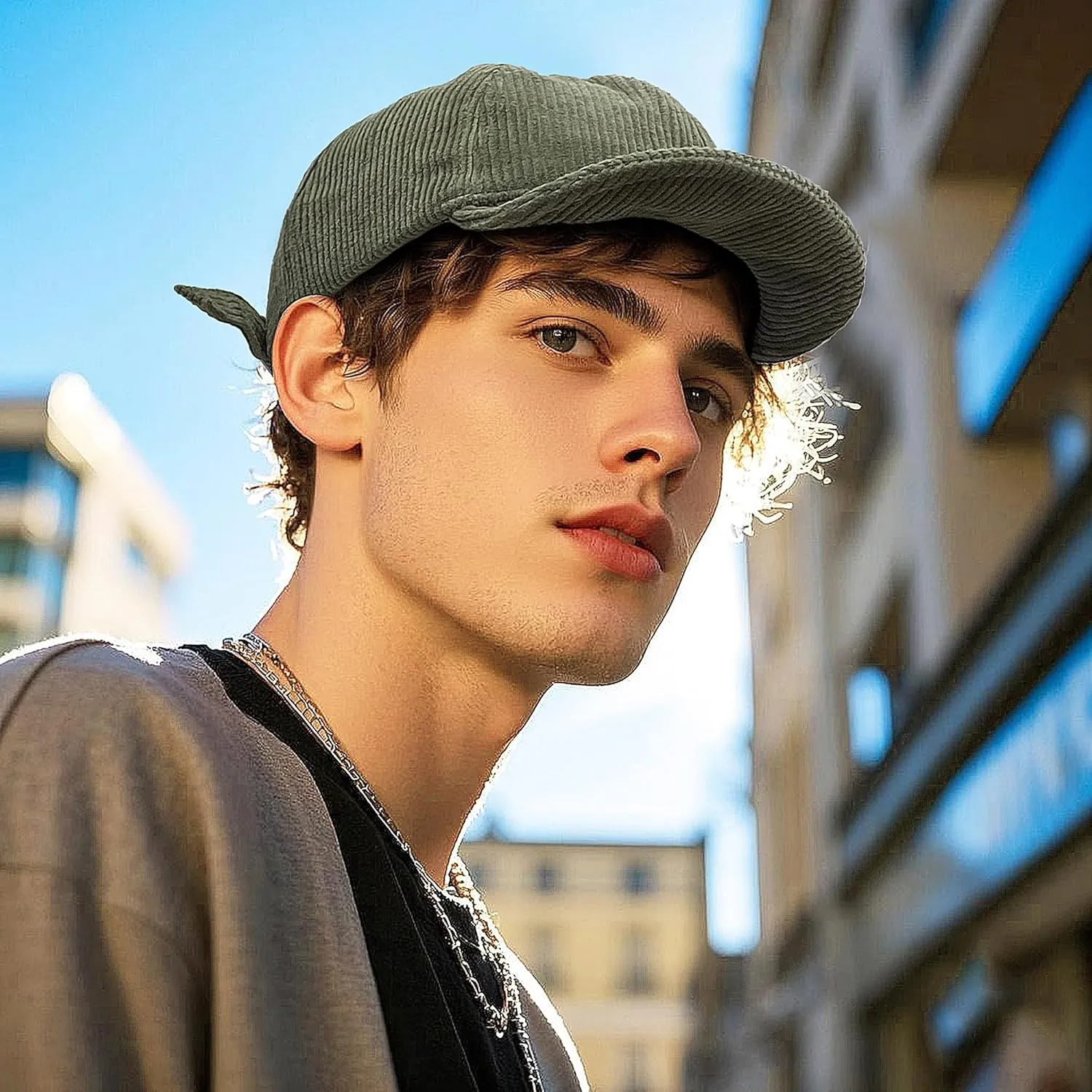 Croogo Short Brim Baseball Cap Corduroy Soft Trucker Hat Flat Snapback Hats Winter Dad Cap Flip Up Short Bill Cap for Men