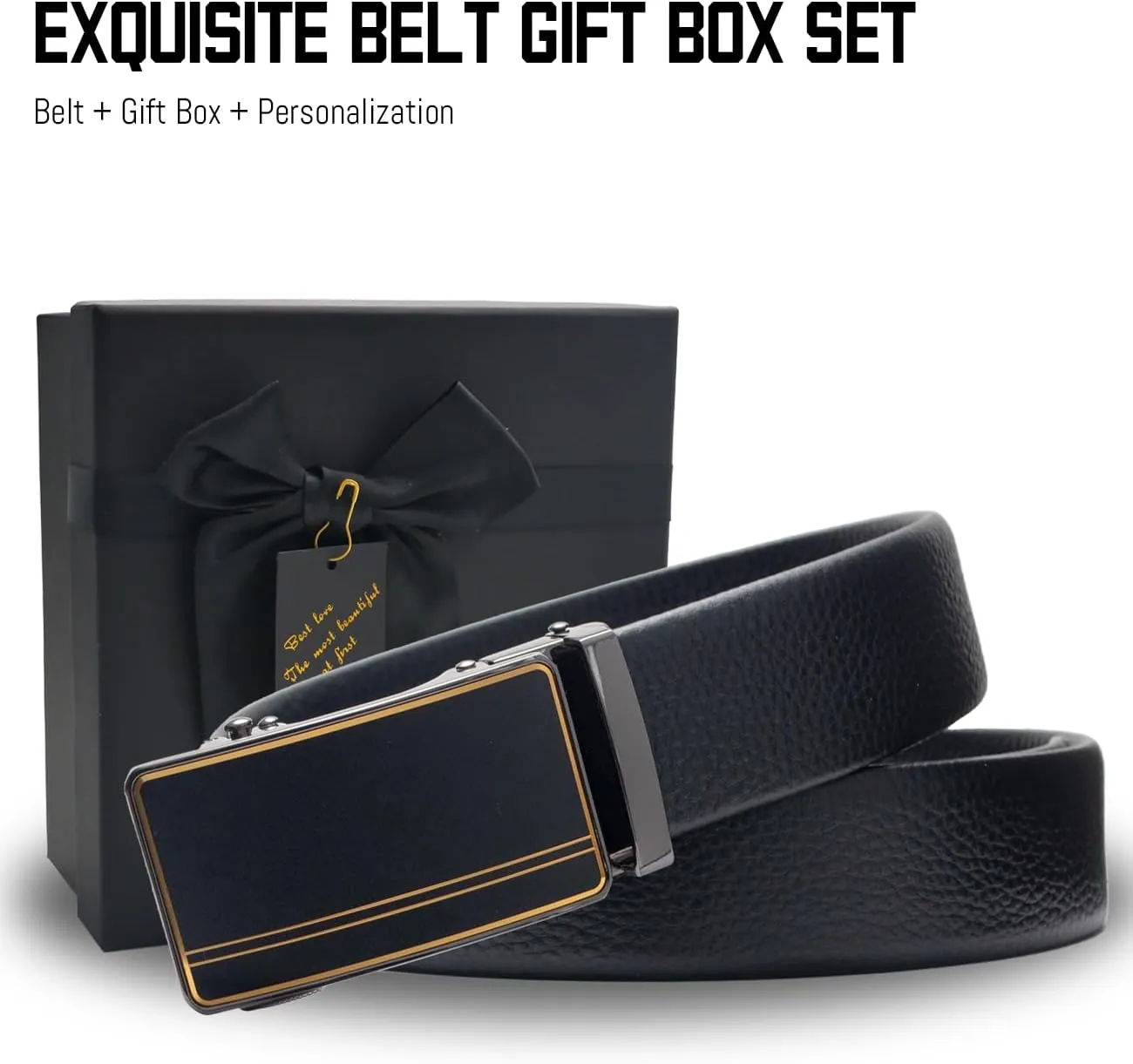 Custom Men's Belt,Personalized Engraved Name 1 3/8" Leather Ratchet Dress Belt,Customizable Fit,Elegant Gift Box