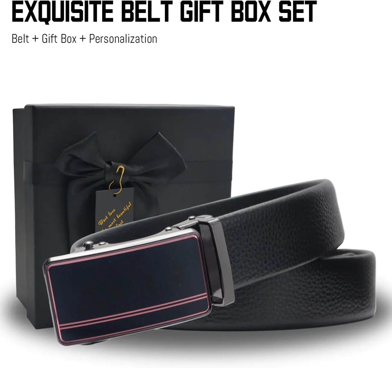 Custom Men's Belt,Personalized Engraved Name 1 3/8" Leather Ratchet Dress Belt,Customizable Fit,Elegant Gift Box