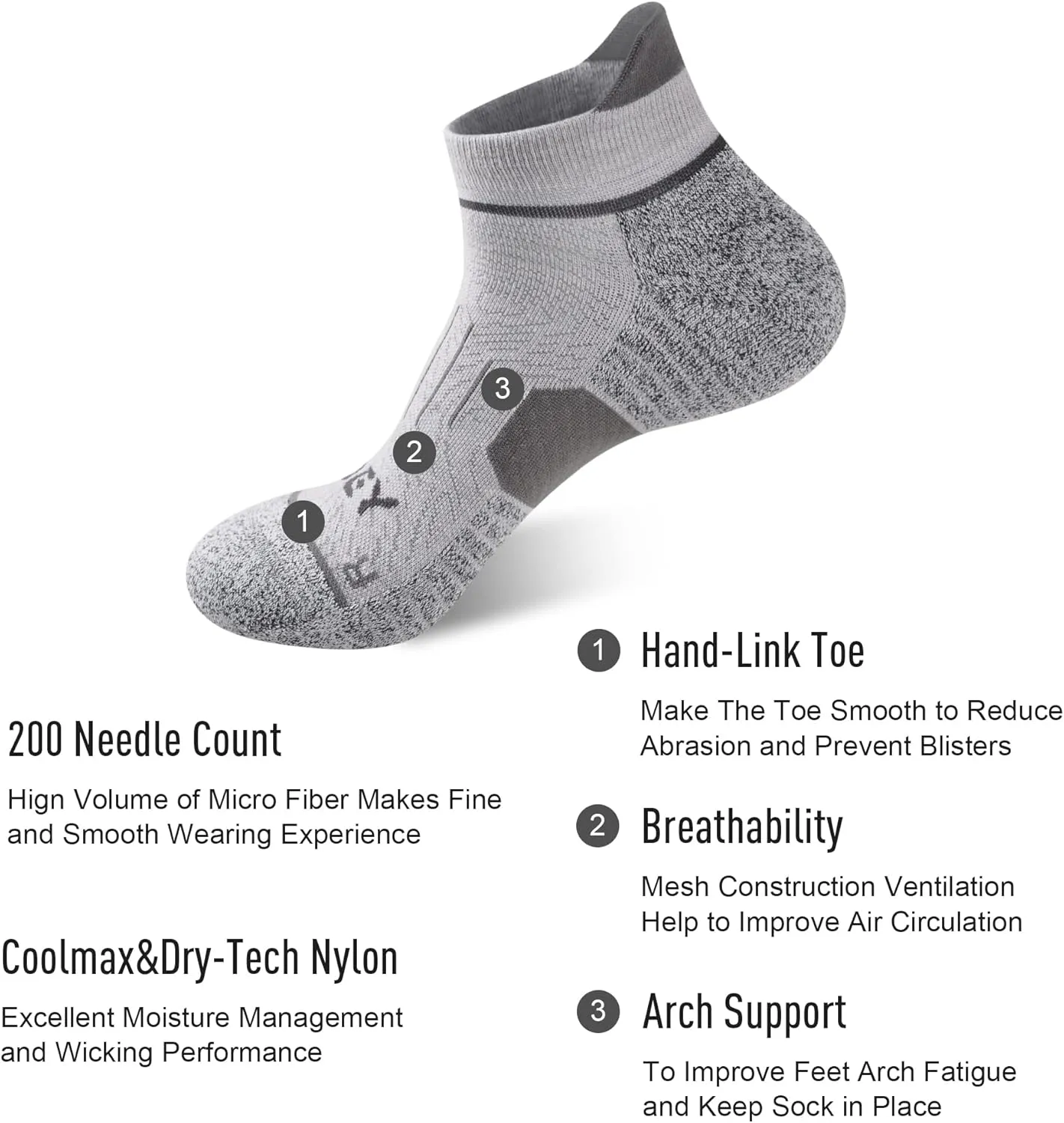 ECOEY Light Weight Merino Wool Athletic Running Socks for Men and Women 4 Pairs