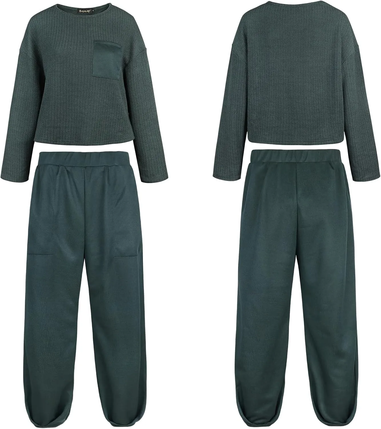 FANCYINN 2 Piece Sweatsuit Set Cropped Sweatshirt Pullover Tops High Waisted Pants Tracksuit Pockets Sweatsuit Sets
