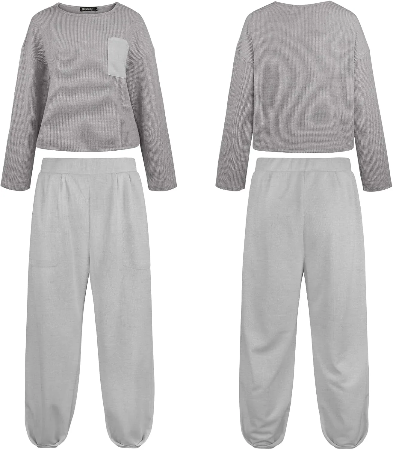 FANCYINN 2 Piece Sweatsuit Set Cropped Sweatshirt Pullover Tops High Waisted Pants Tracksuit Pockets Sweatsuit Sets