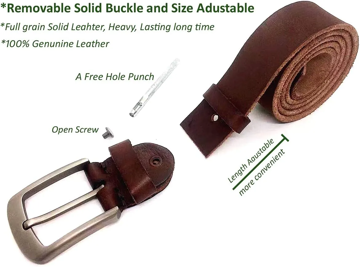Full Grain Leather Belts for Men,Italian Solid Leather Belts Men, Men's Genuine Leather Belts, Casual Jeans Men Belts