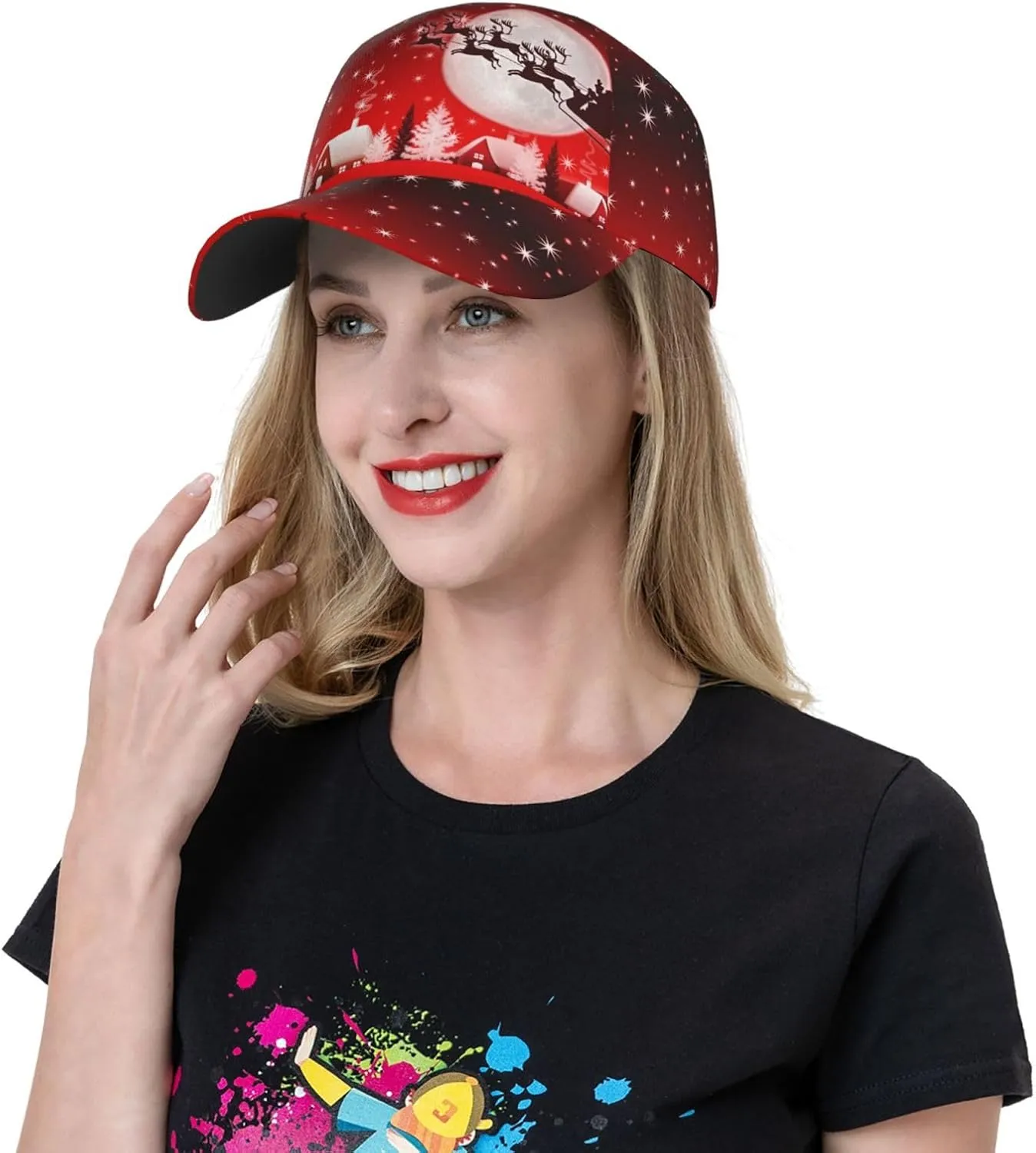 Funny Christmas Baseball Cap Adjustable Hat Xmas Snowflake Red Plaid Sun Cap for Men Women
