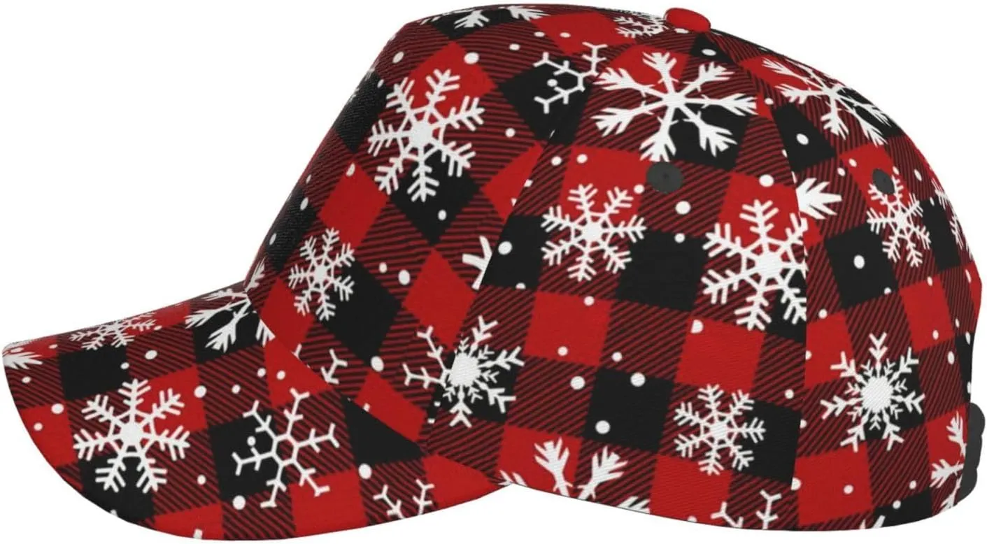Funny Christmas Baseball Cap Adjustable Hat Xmas Snowflake Red Plaid Sun Cap for Men Women