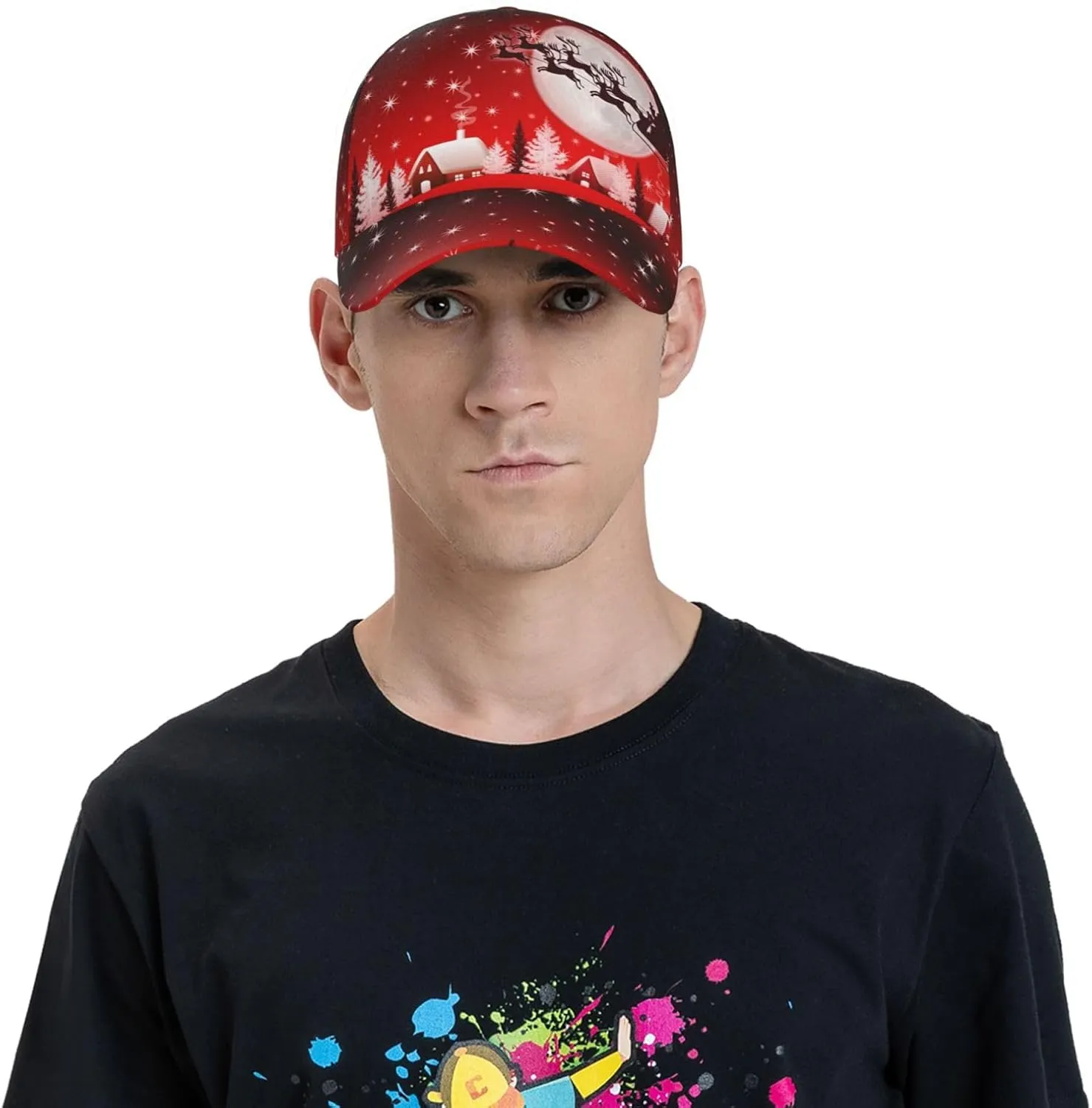Funny Christmas Baseball Cap Adjustable Hat Xmas Snowflake Red Plaid Sun Cap for Men Women
